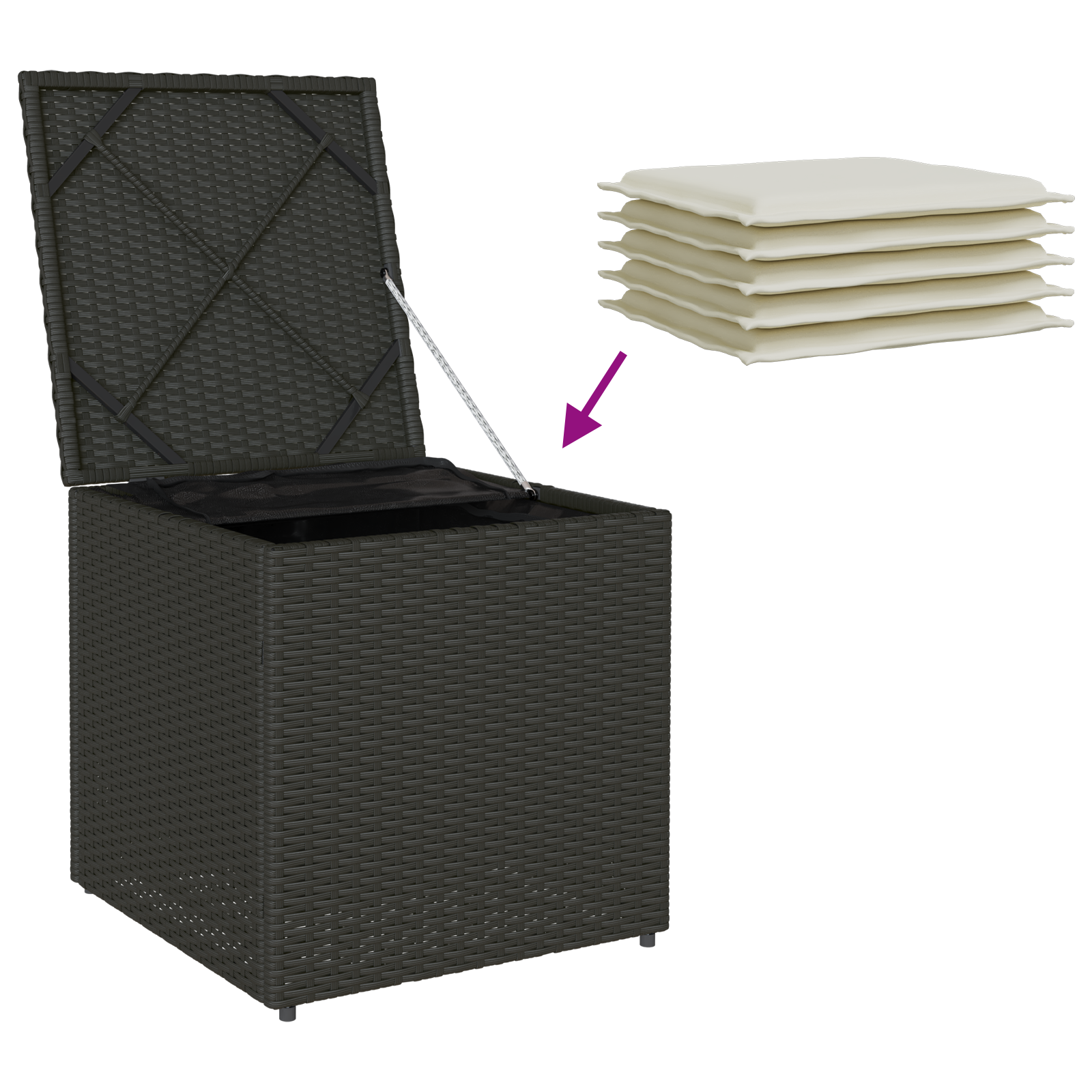 Outdoor Storage Box Black and Cream Rattan, Polyester 80 cm - Image 11