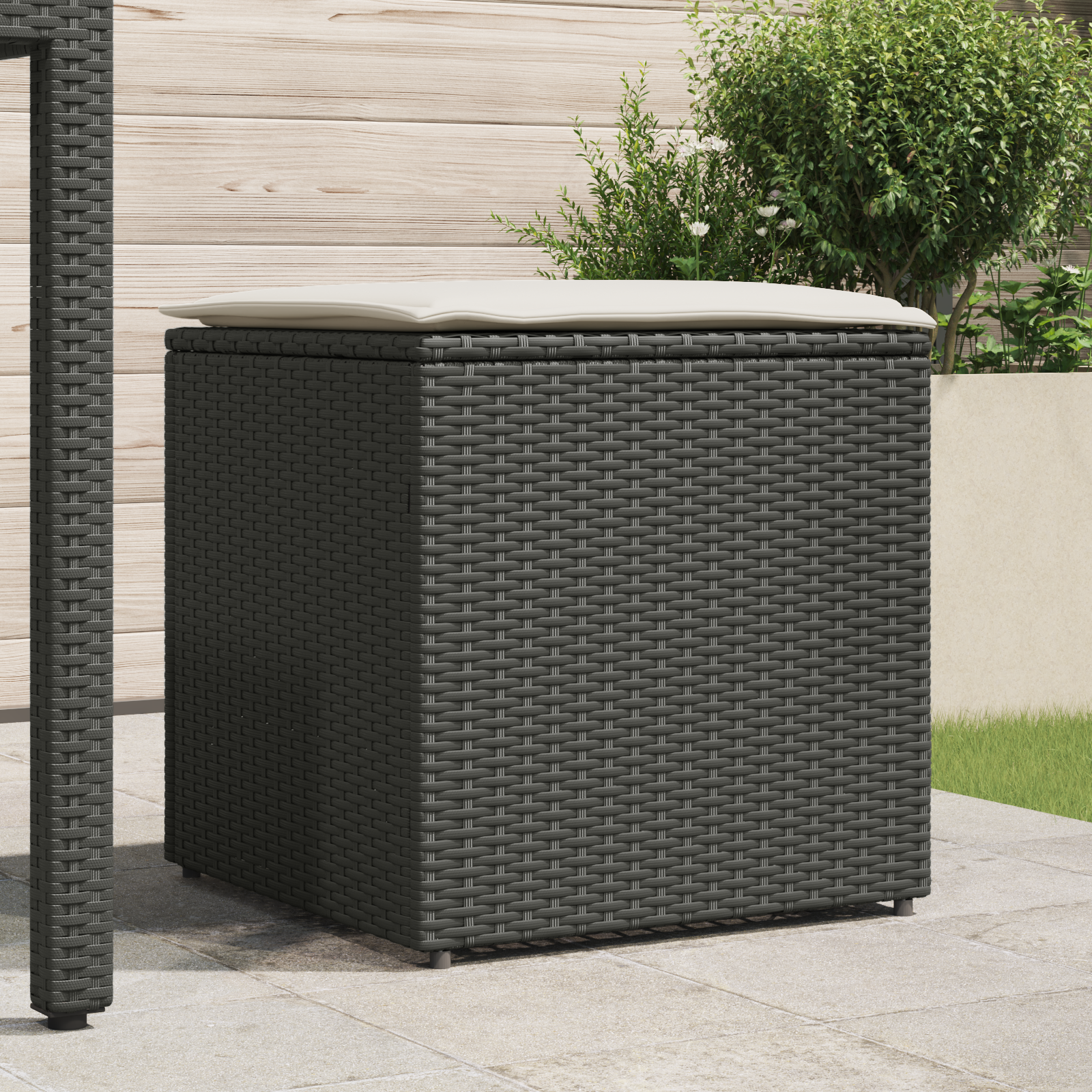 lauko saugojimo dėžė Juoda ir kreminė Ratanas, poliesteris 80 cm - Image 3