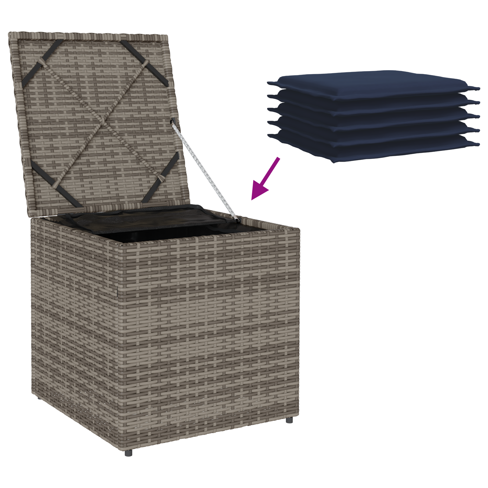 Aufbewahrungsbox Grau und Marineblau Rattan und Polsterstoff Mittel - gartenmoebel-boxen - Your Garden Eden