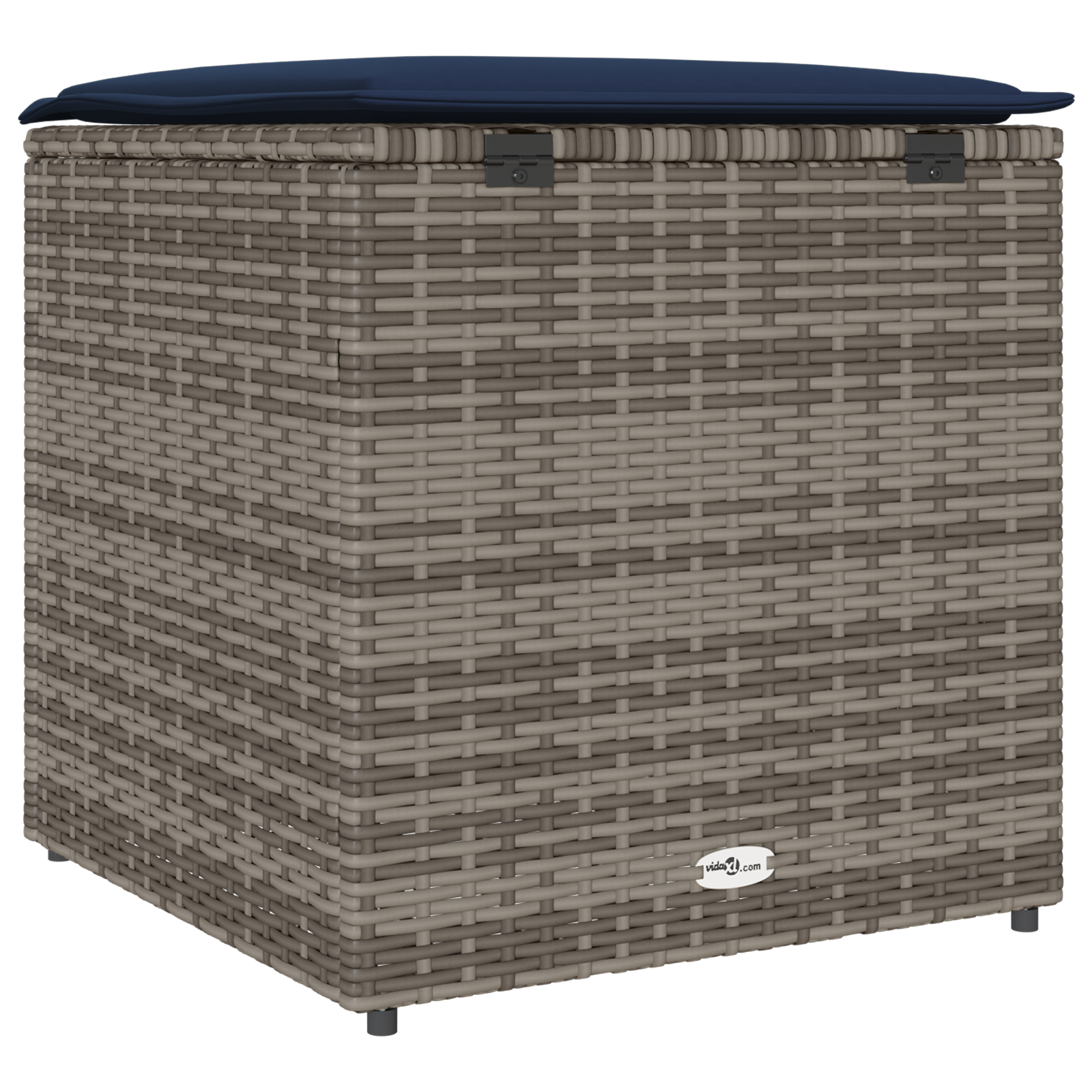 Aufbewahrungsbox Grau und Marineblau Rattan und Polsterstoff Mittel - gartenmoebel-boxen - Your Garden Eden