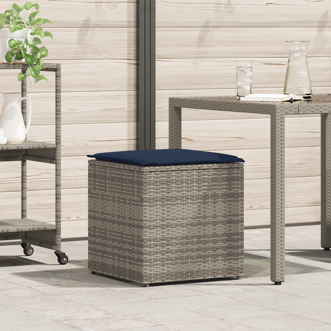 Aufbewahrungsbox Grau und Marineblau Rattan und Polsterstoff Mittel - gartenmoebel-boxen - Your Garden Eden