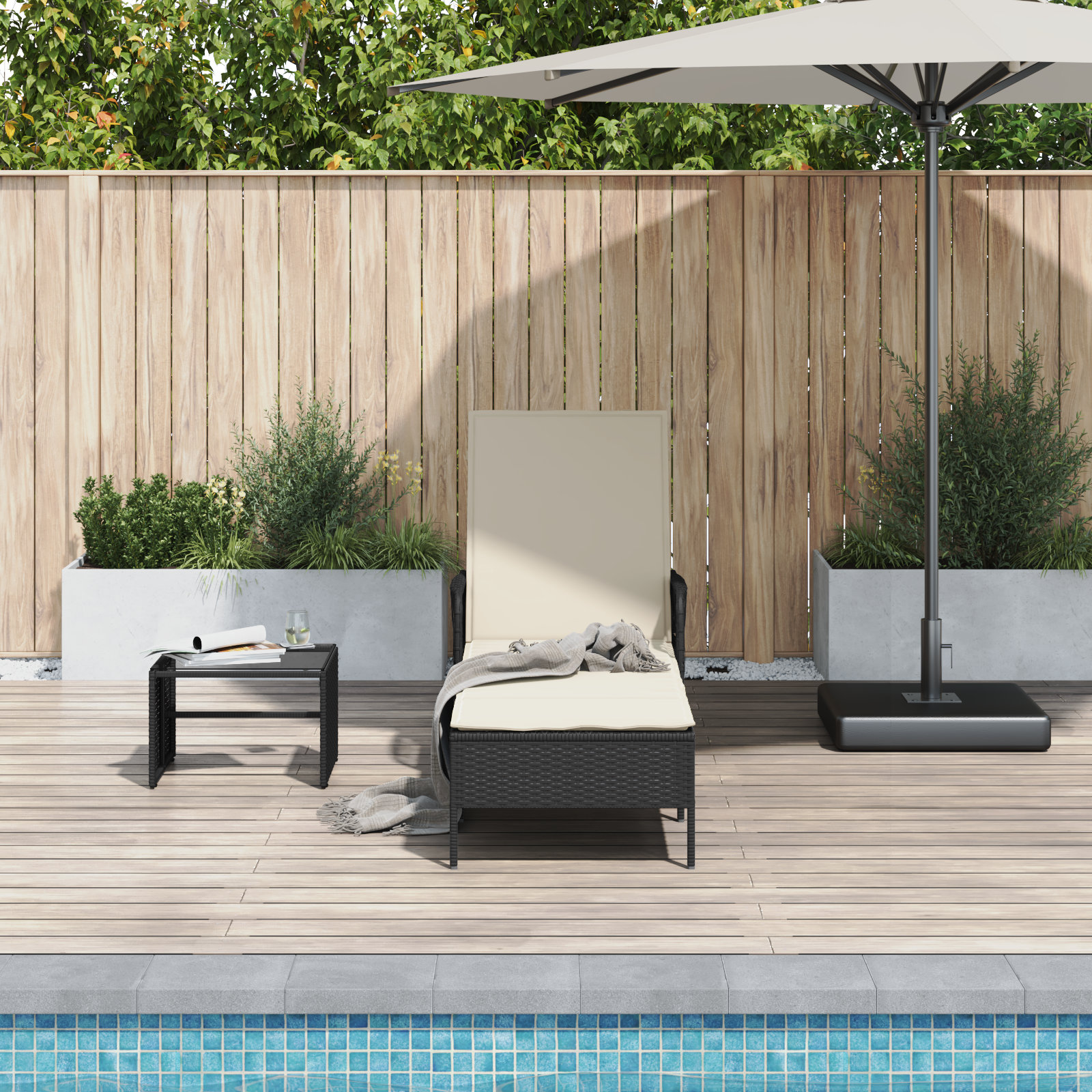 Sonnenliege Schwarz und Creme PE-Rattan 157 x 55 x 92 cm - Your Garden Eden