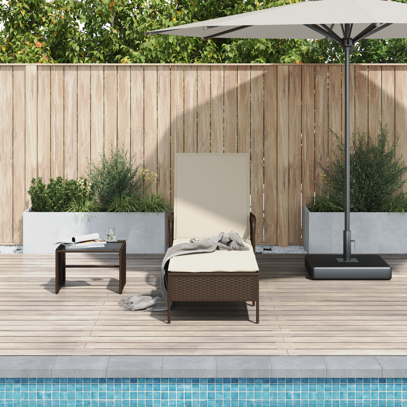 Sonnenliege Braun und creme weiß PE Rattan 157 x 55 x 92 cm - Your Garden Eden