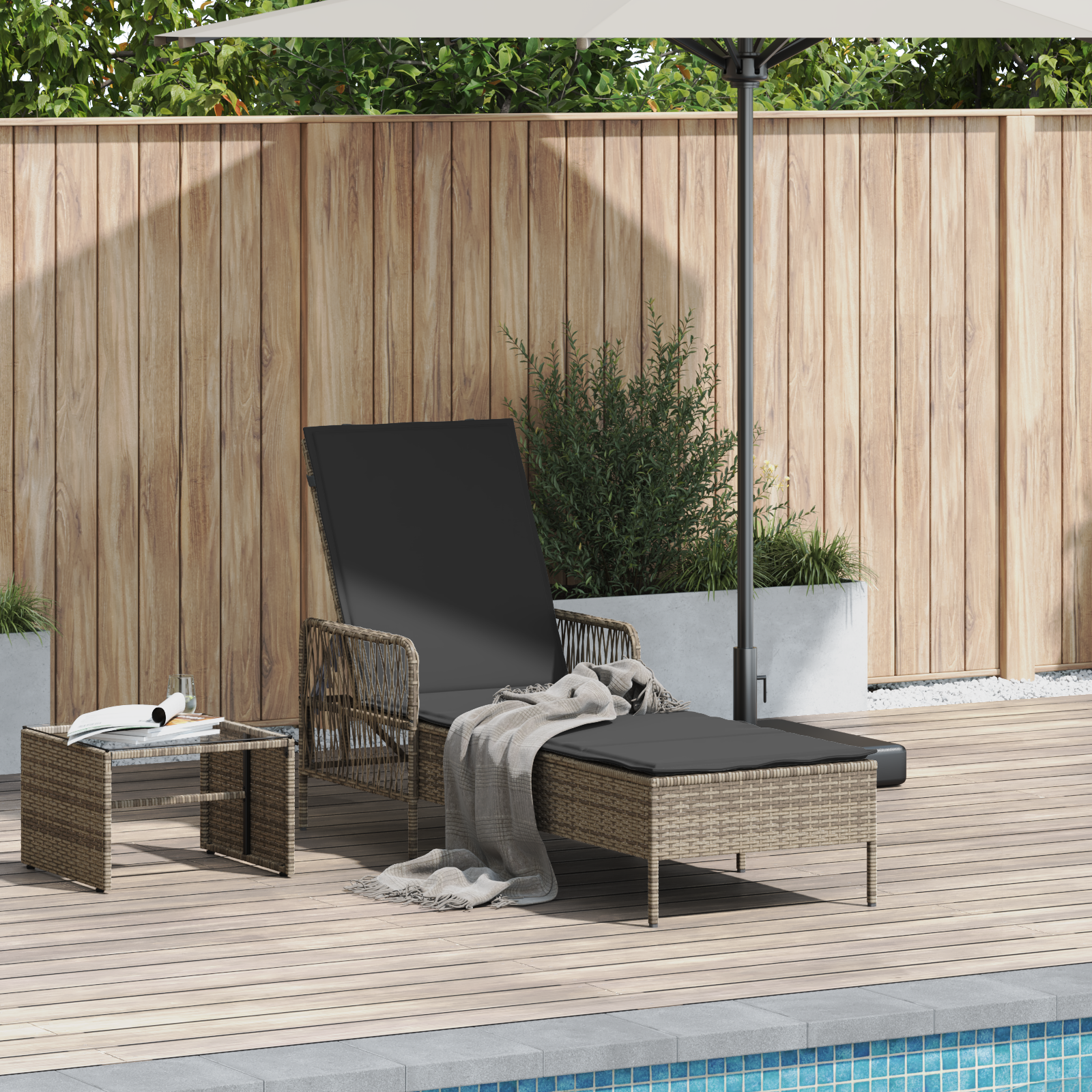 Sonnenliege Grau und Dunkelgrau PE Rattan 157 x 55 x 92 cm - Your Garden Eden