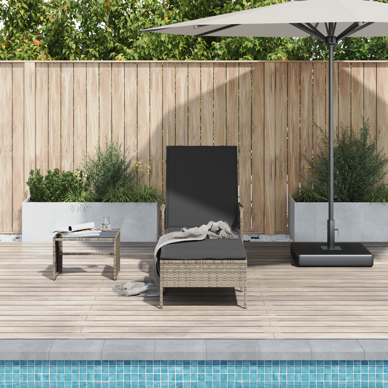 Sonnenliege Grau und Dunkelgrau PE Rattan 157 x 55 x 92 cm - Gartenmöbel - Your Garden Eden