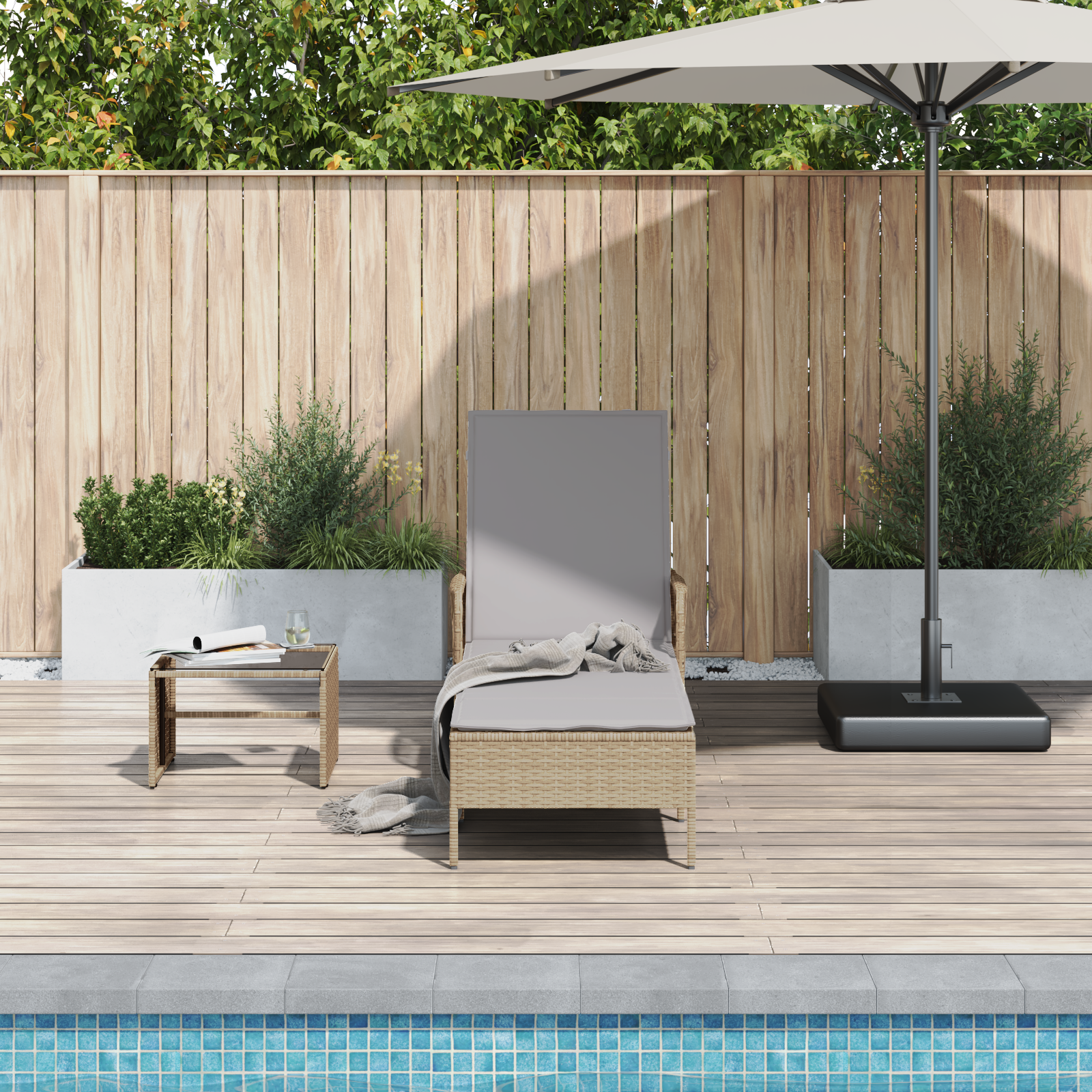 Sonnenliege Beige und Hellgrau PE Rattan 157 x 55 x 92 cm Faltbar - Gartenmöbel - Your Garden Eden