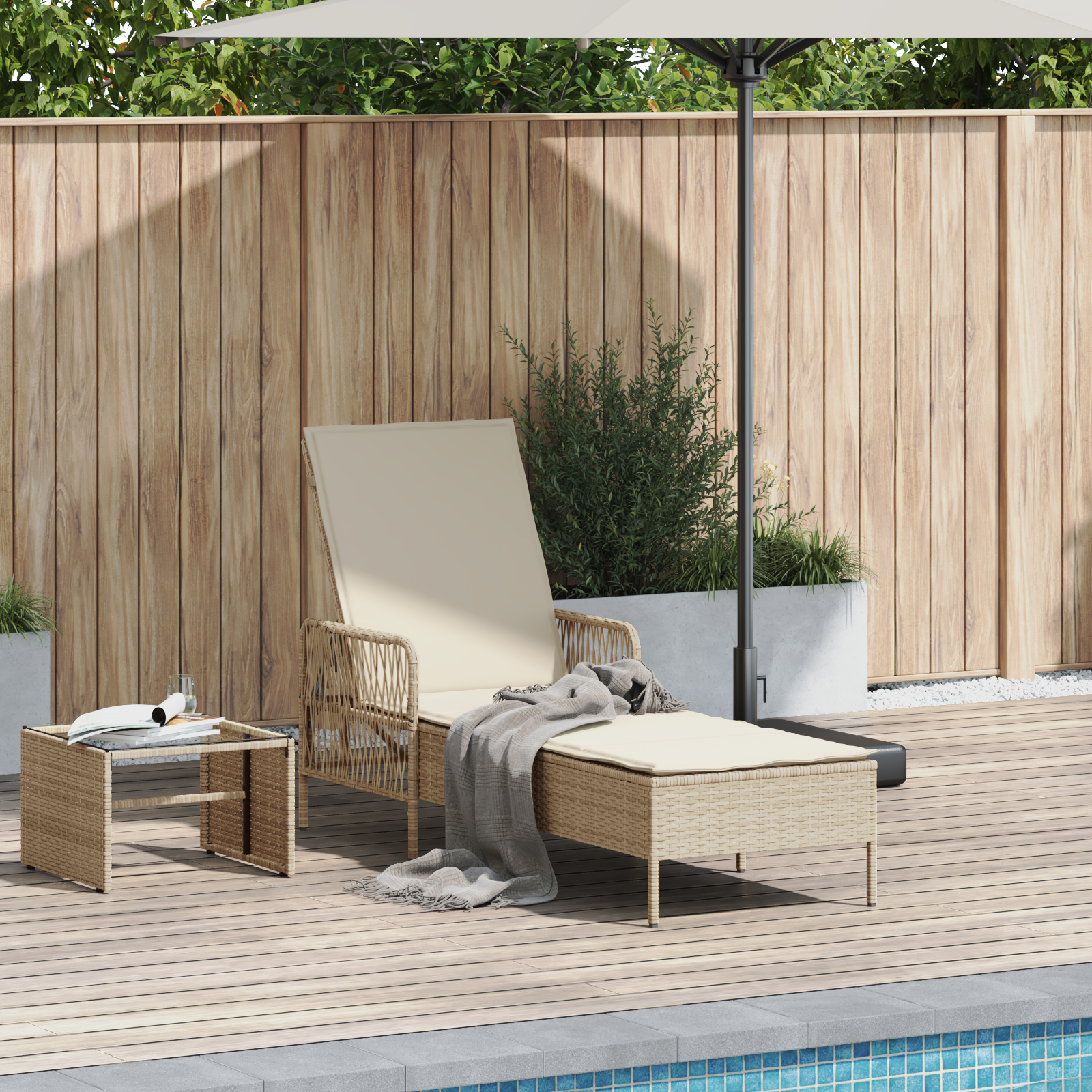 Sonnenliege Beige und cremeweiß PE Rattan 157 x 55 x 92 cm - Your Garden Eden