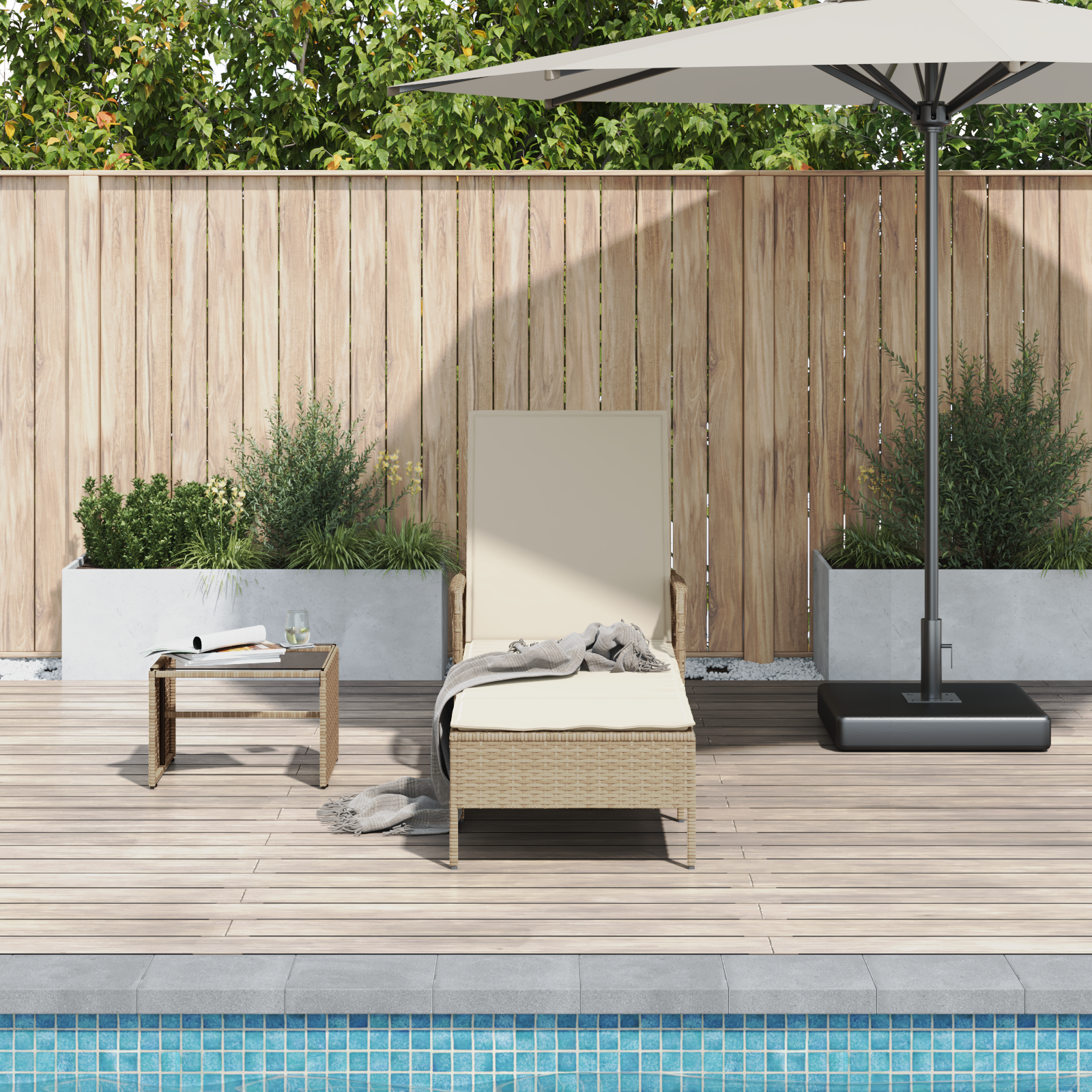 Sonnenliege Beige und cremeweiß PE Rattan 157 x 55 x 92 cm - Gartenmöbel - Your Garden Eden