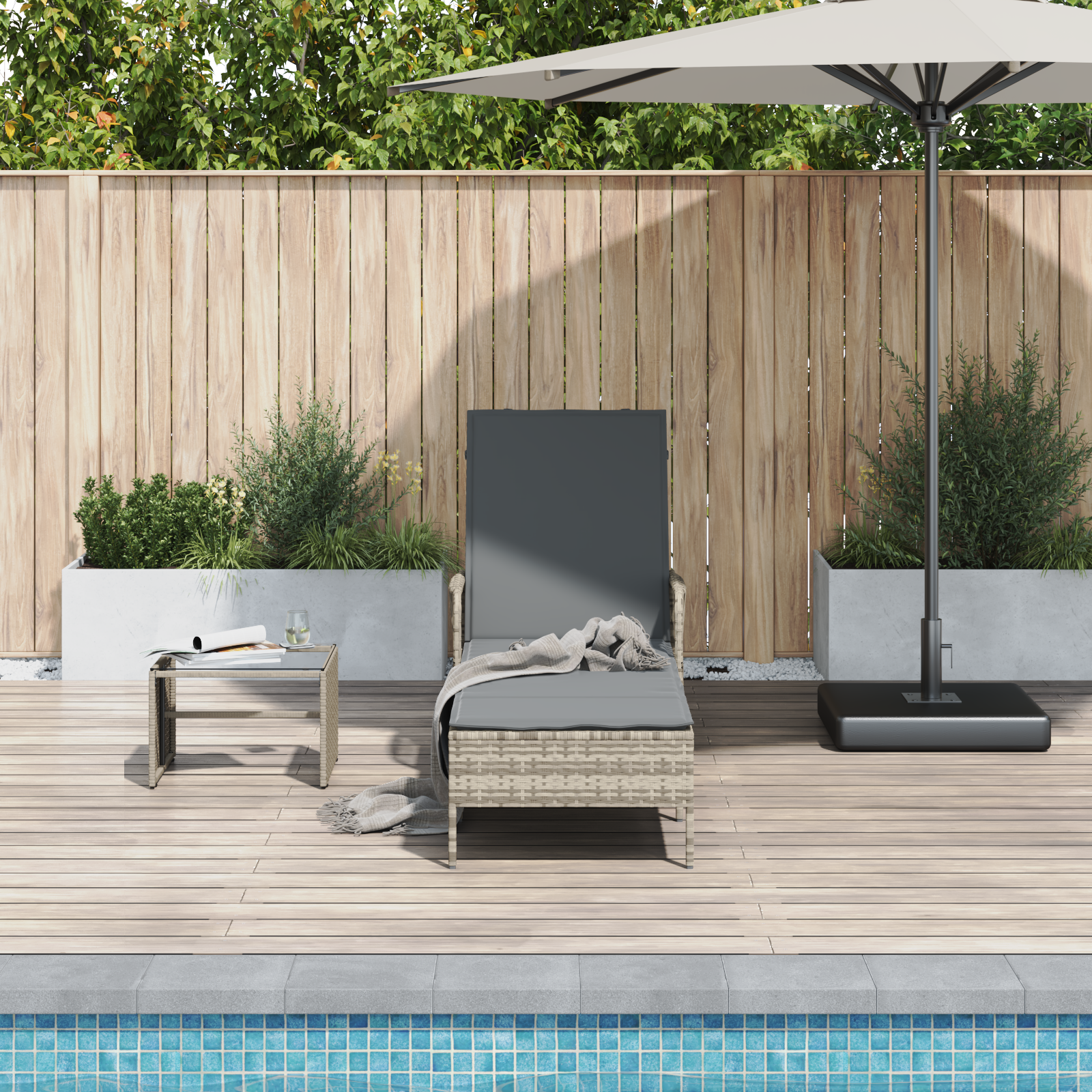 Sonnenliege Hellgrau PE Rattan 157 x 55 x 92 cm Faltbar - Gartenmöbel - Your Garden Eden