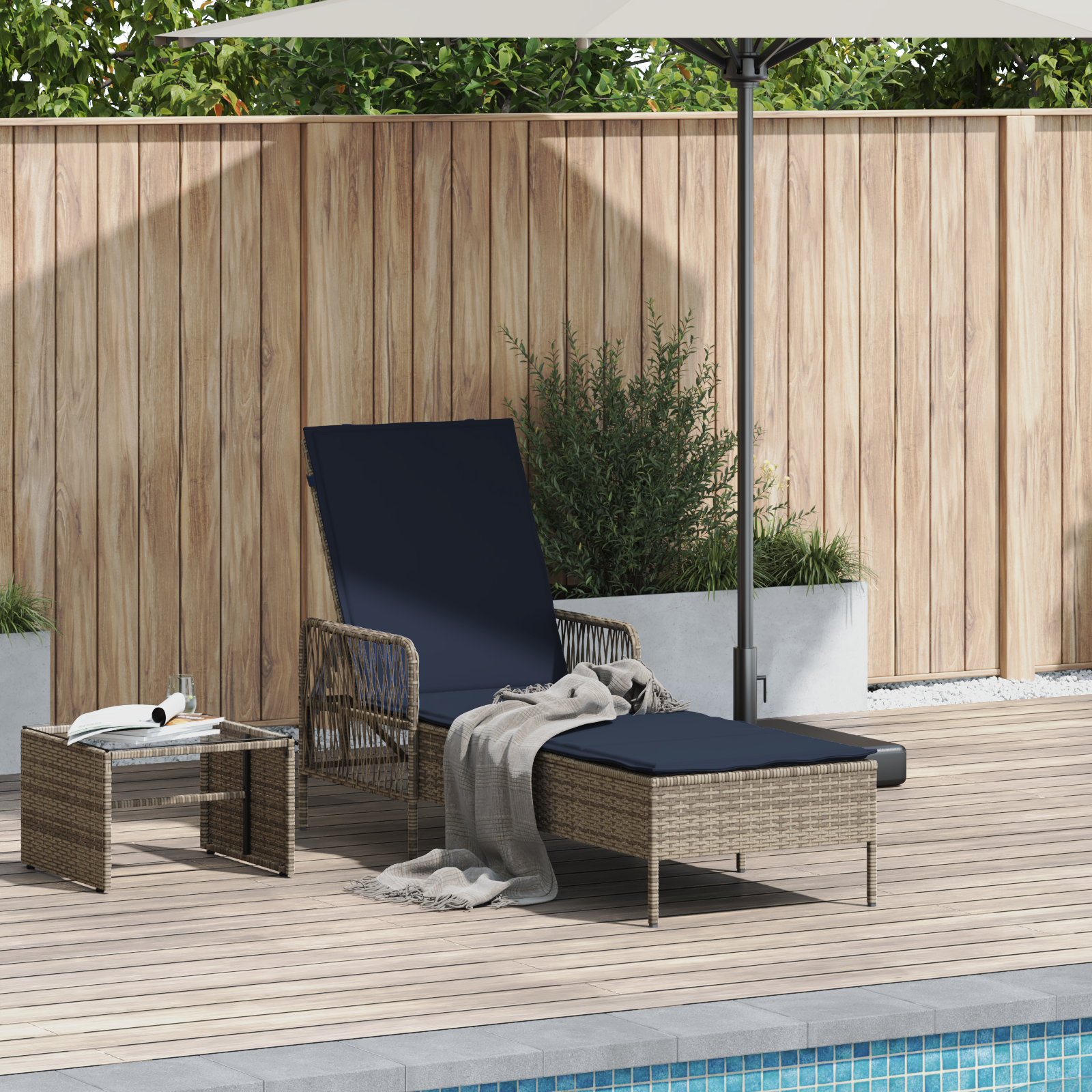 Sonnenliege Grau PE Rattan 157 x 55 x 92 cm Faltbar Sonnenliege - Your Garden Eden