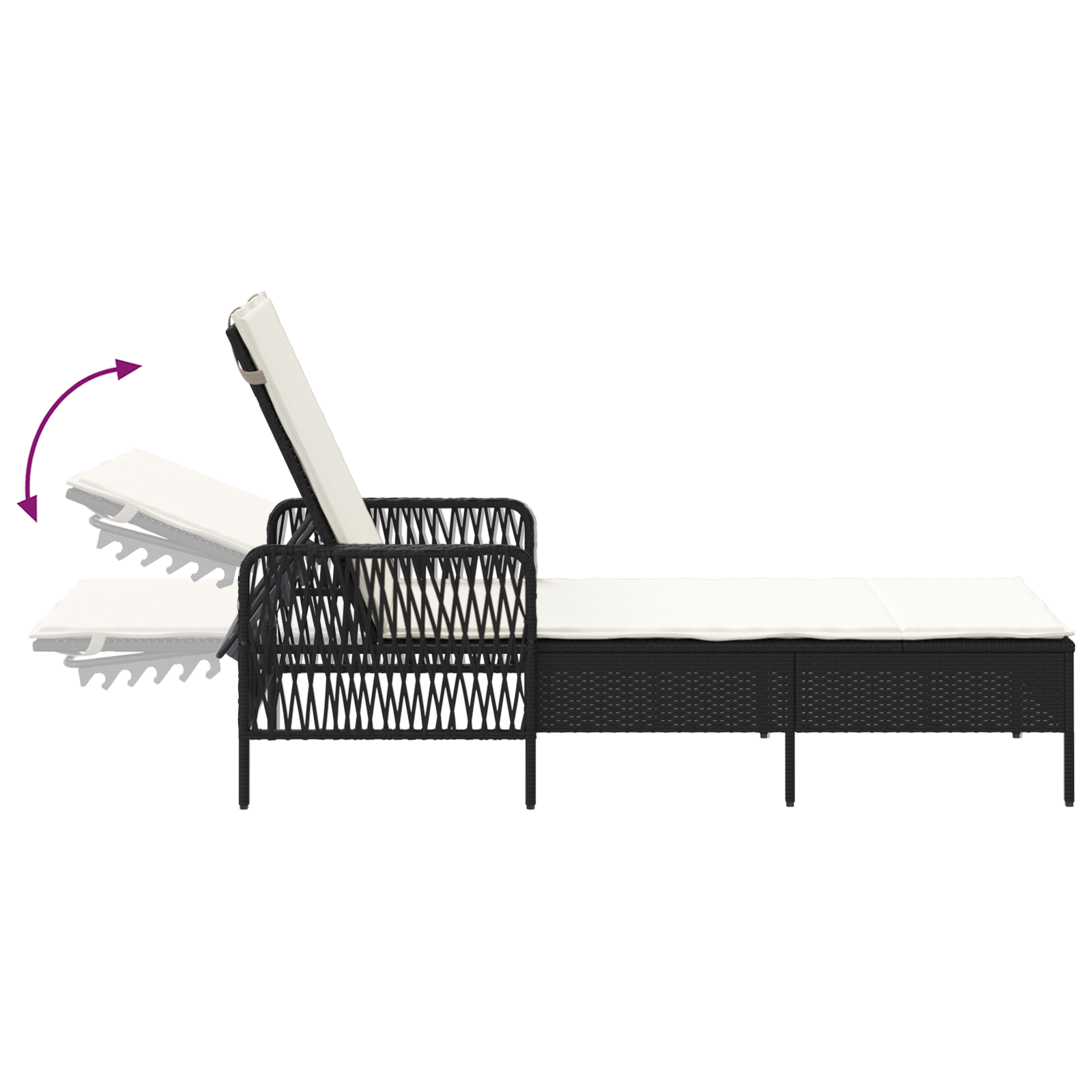 Sun Lounger Set Set of 3 Black and cream white PE rattan, metal - Image 11