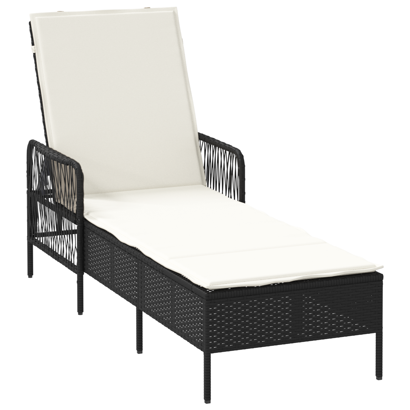 Sun Lounger Set Set of 3 Black and cream white PE rattan, metal - Image 5