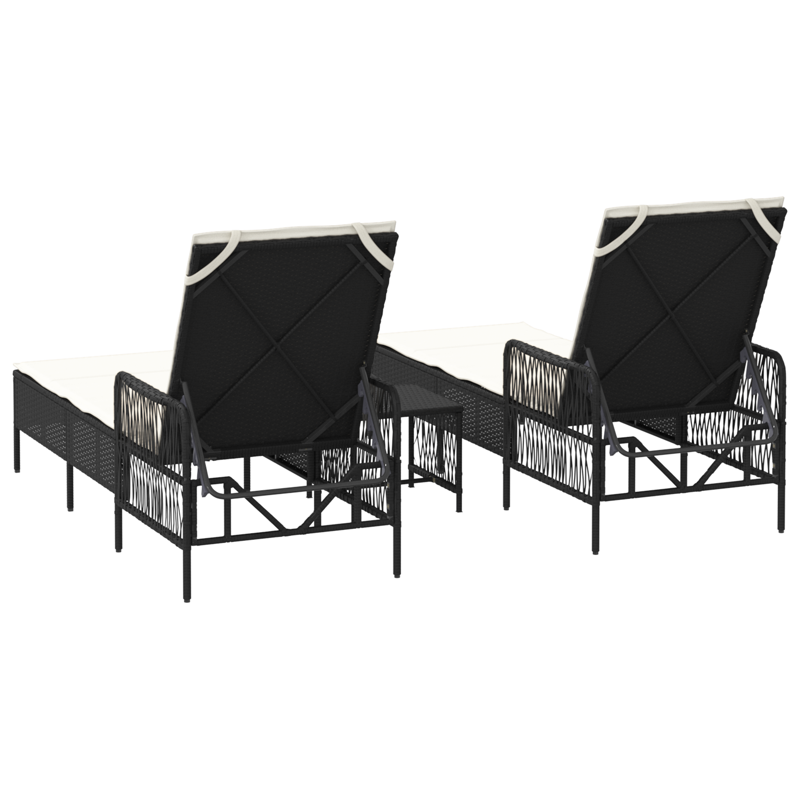 Sun Lounger Set Set of 3 Black and cream white PE rattan, metal - Image 8