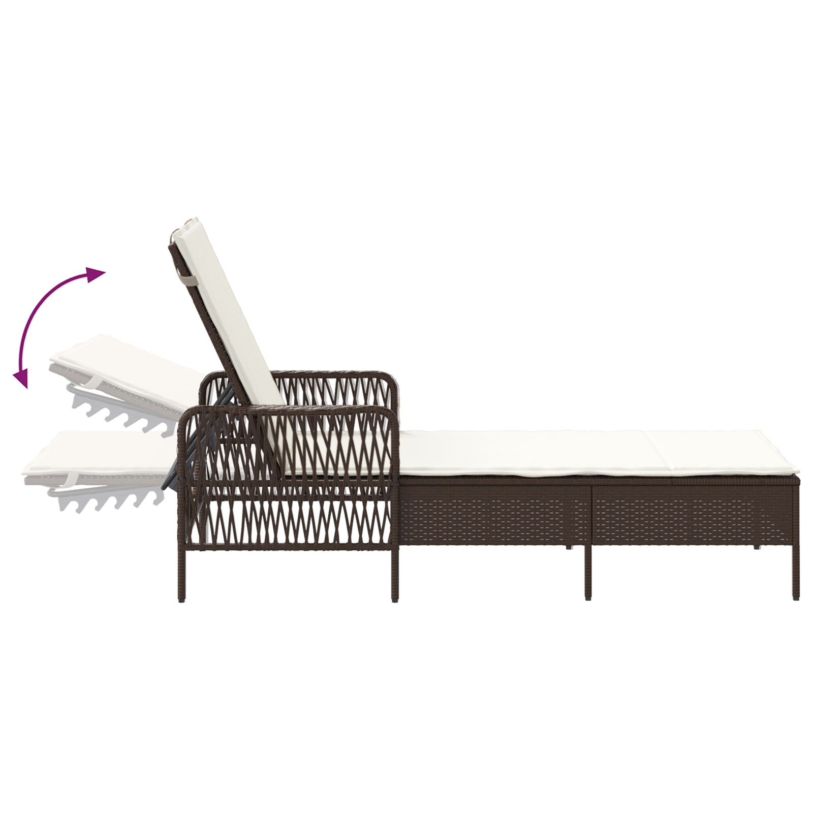 Sonnenliege Set 3-teilig Braun und cremeweiß PE Rattan, Metall - Gartenmöbel - Your Garden Eden
