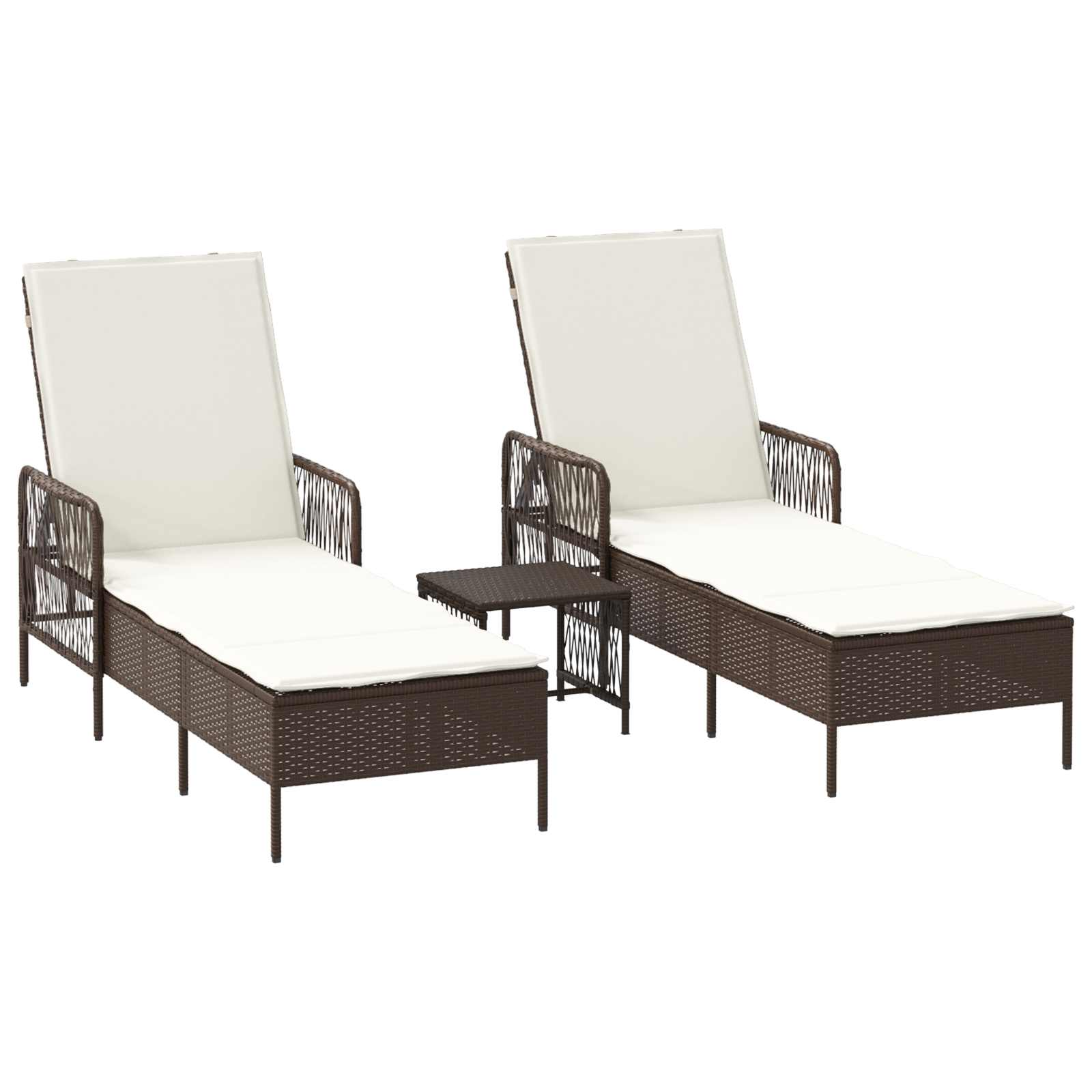 Sonnenliege Set 3-teilig Braun und cremeweiß PE Rattan, Metall - Gartenmöbel - Your Garden Eden