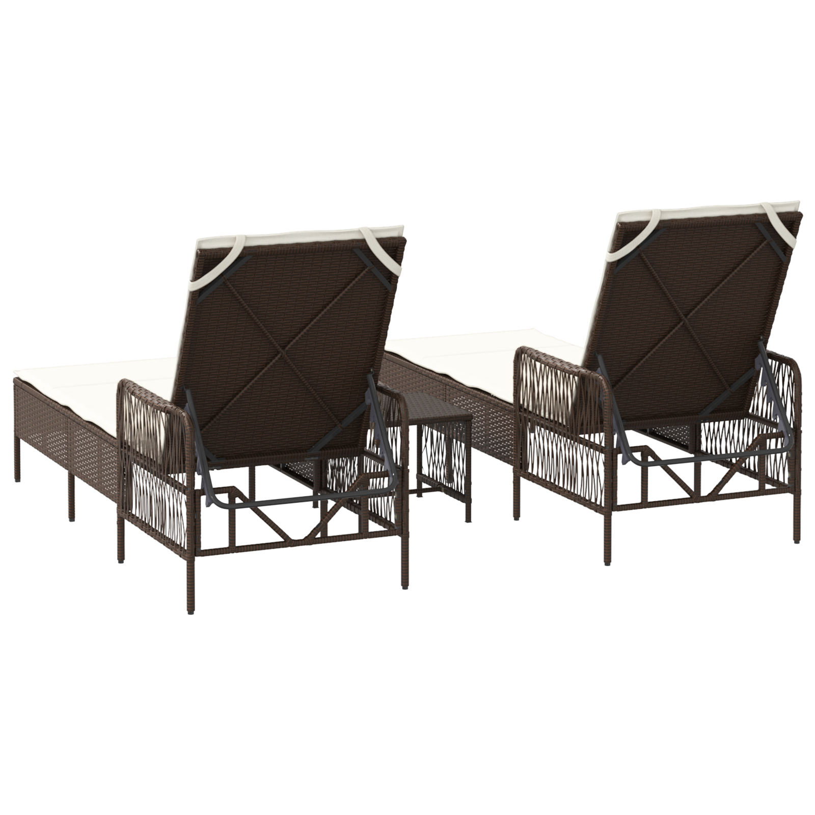 Sonnenliege Set 3-teilig Braun und cremeweiß PE Rattan, Metall - Gartenmöbel - Your Garden Eden