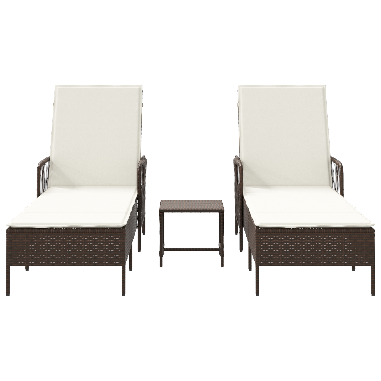 Sonnenliege Set 3-teilig Braun und cremeweiß PE Rattan, Metall - Gartenmöbel - Your Garden Eden