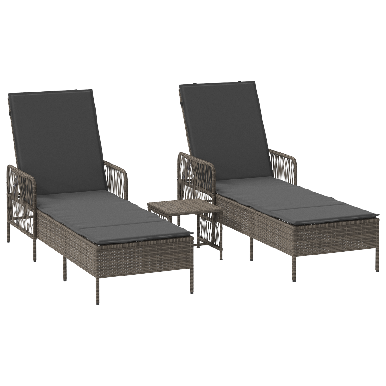 Sonnenliege Set Set aus 3 Grau und Dunkelgrau PE Rattan - Gartenmöbel - Your Garden Eden