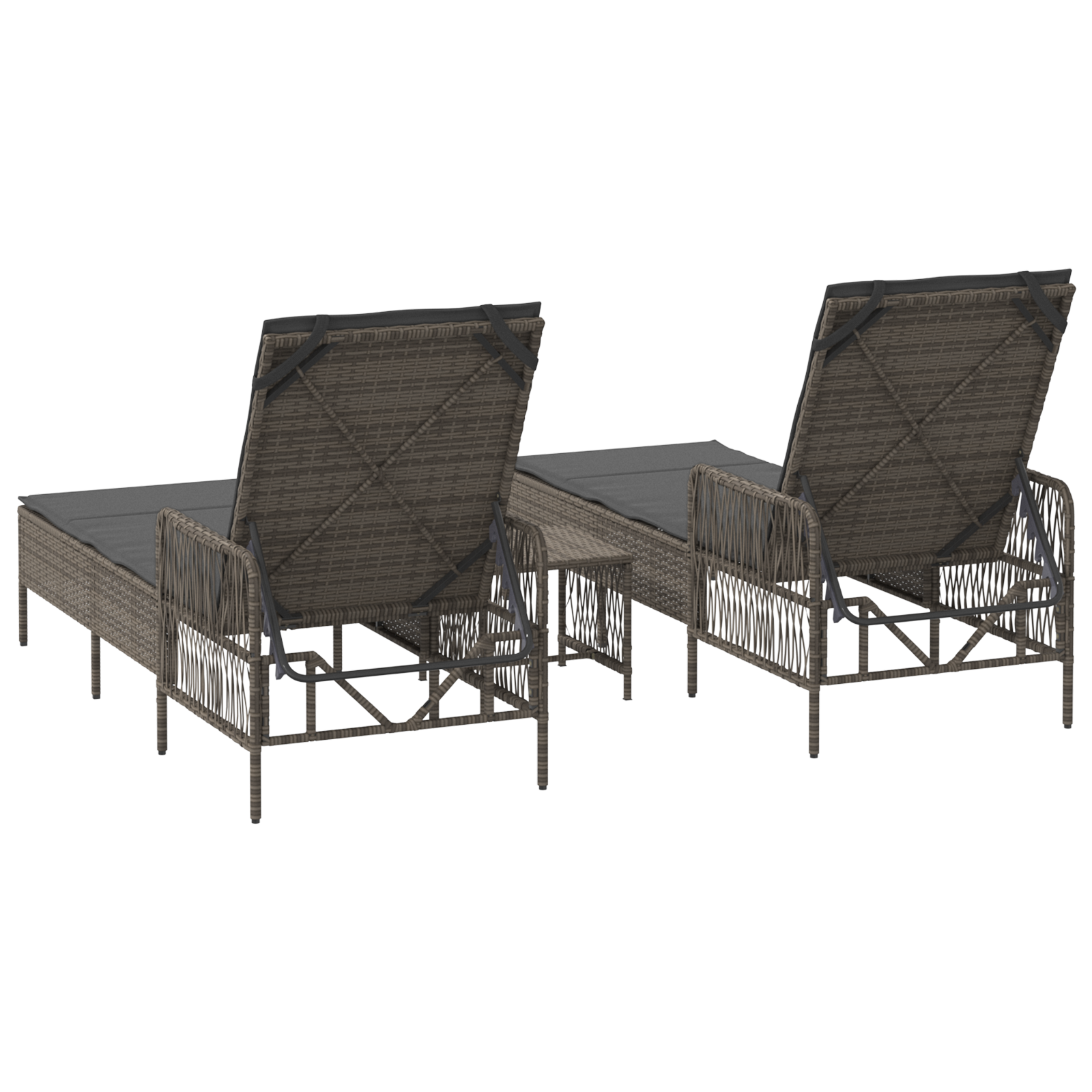 Sonnenliege Set Set aus 3 Grau und Dunkelgrau PE Rattan - Gartenmöbel - Your Garden Eden