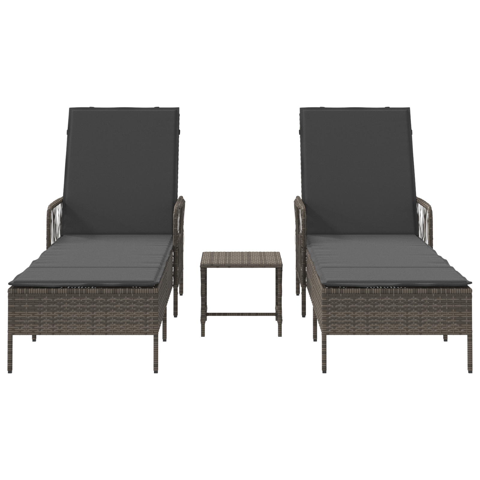 Sonnenliege Set Set aus 3 Grau und Dunkelgrau PE Rattan - Gartenmöbel - Your Garden Eden