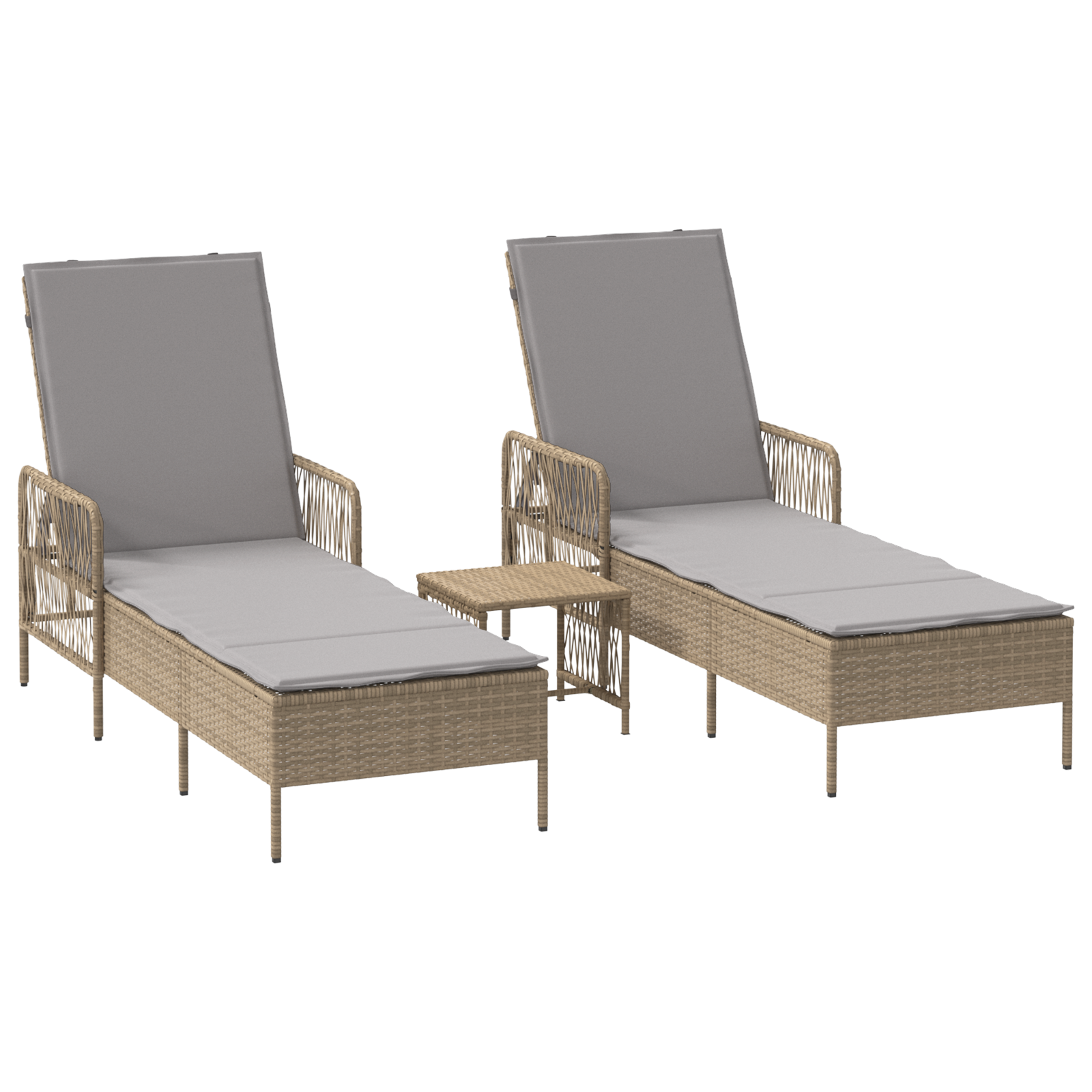 Sun Lounger Set Set of 3 Beige PE rattan, metal Foldable - Image 2