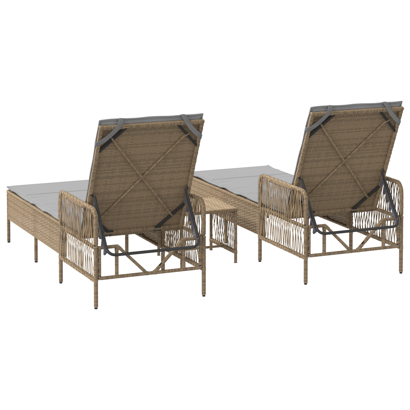 Sun Lounger Set Set of 3 Beige PE rattan, metal Foldable - Image 8