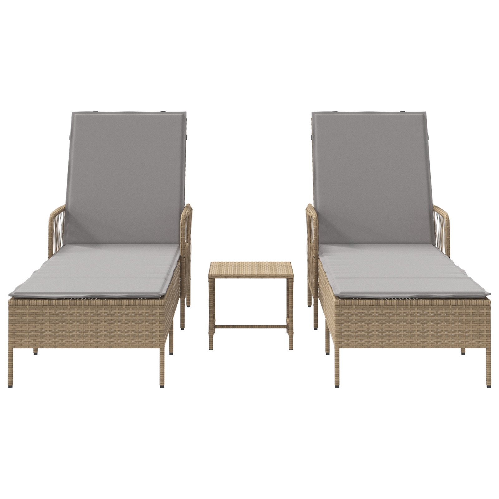 Sun Lounger Set Set of 3 Beige PE rattan, metal Foldable - Image 7
