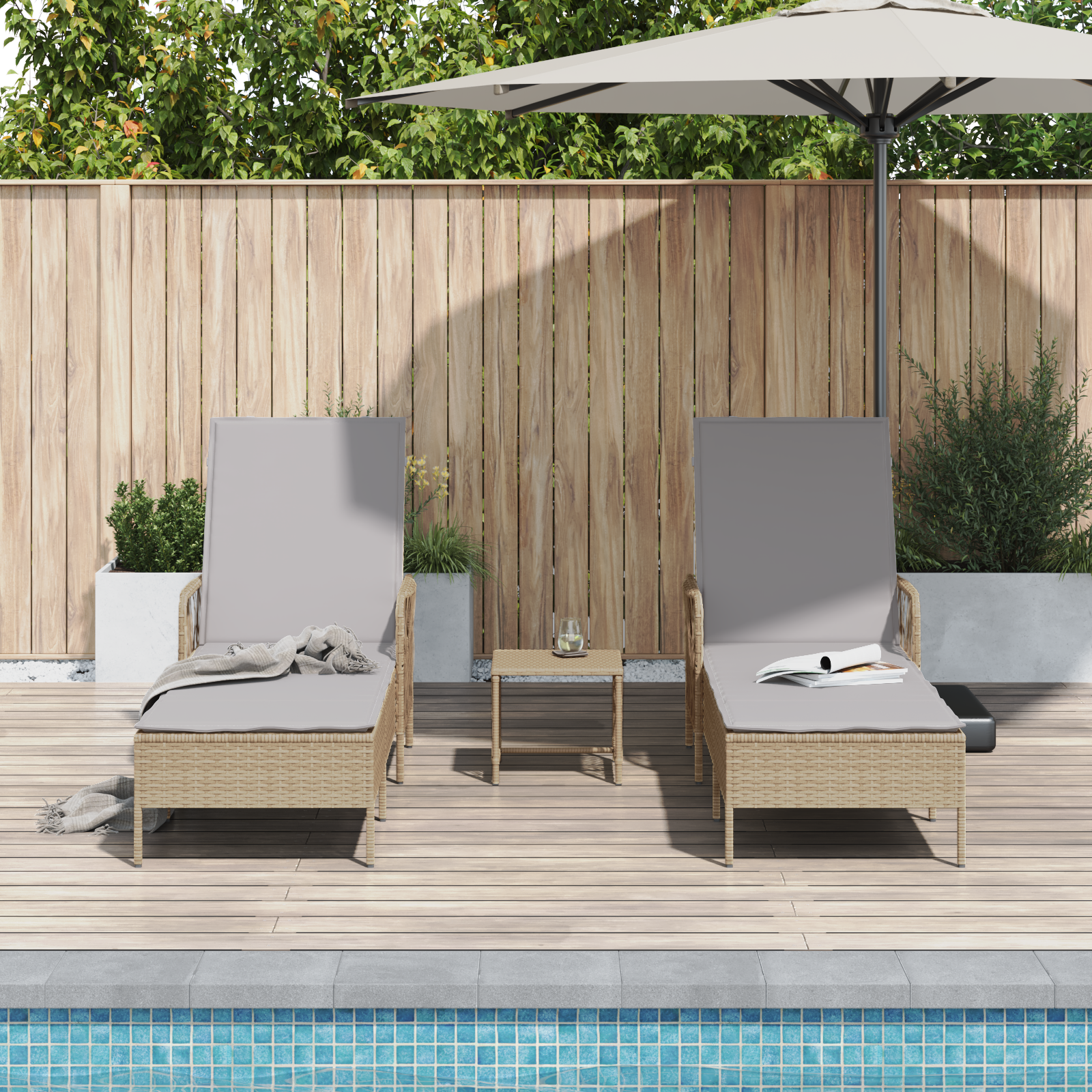 Sun Lounger Set Set of 3 Beige PE rattan, metal Foldable - Image 4