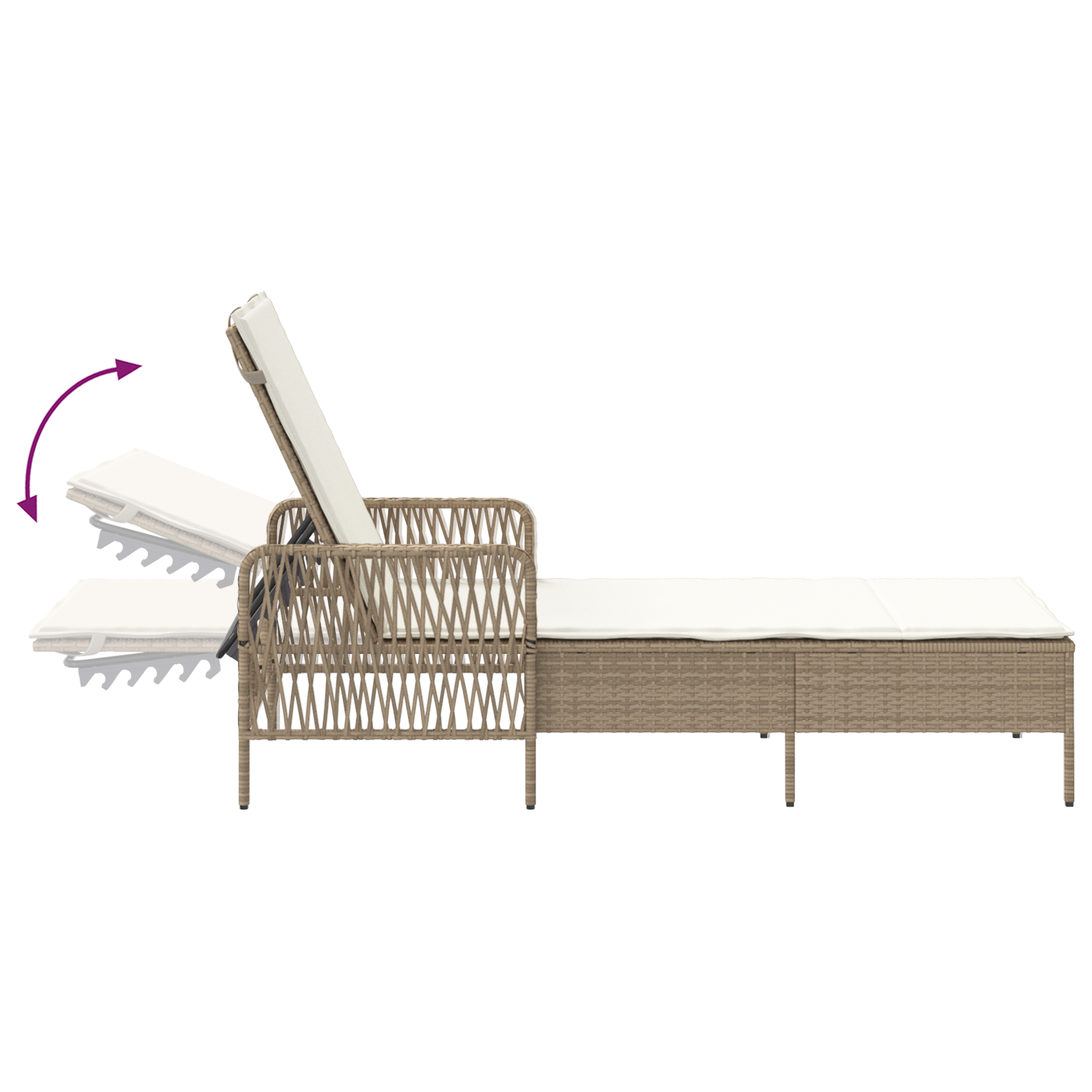 Sun Lounger Set Set of 3 Beige and Cream White PE rattan, metal - Image 11