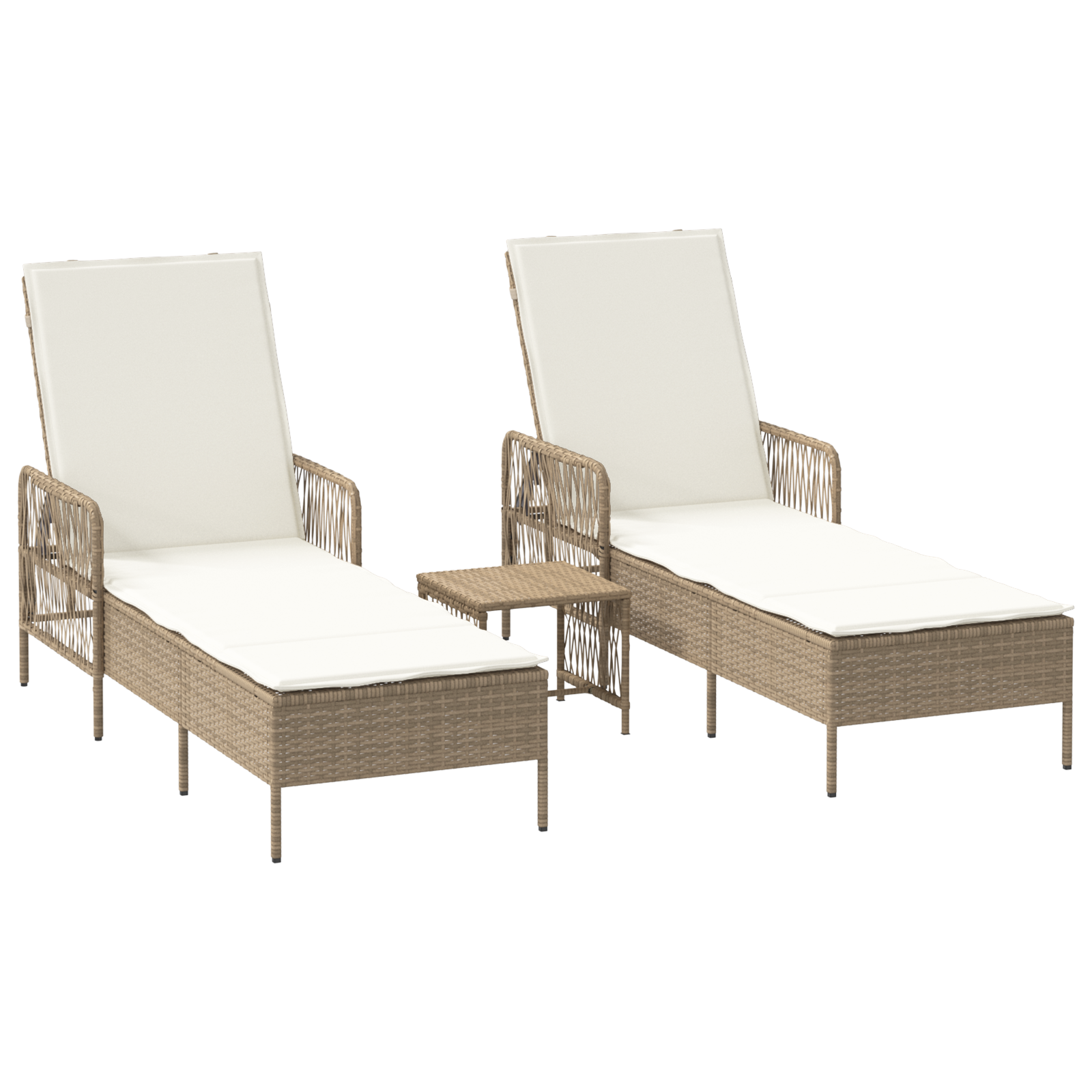 Sun Lounger Set Set of 3 Beige and Cream White PE rattan, metal - Image 2