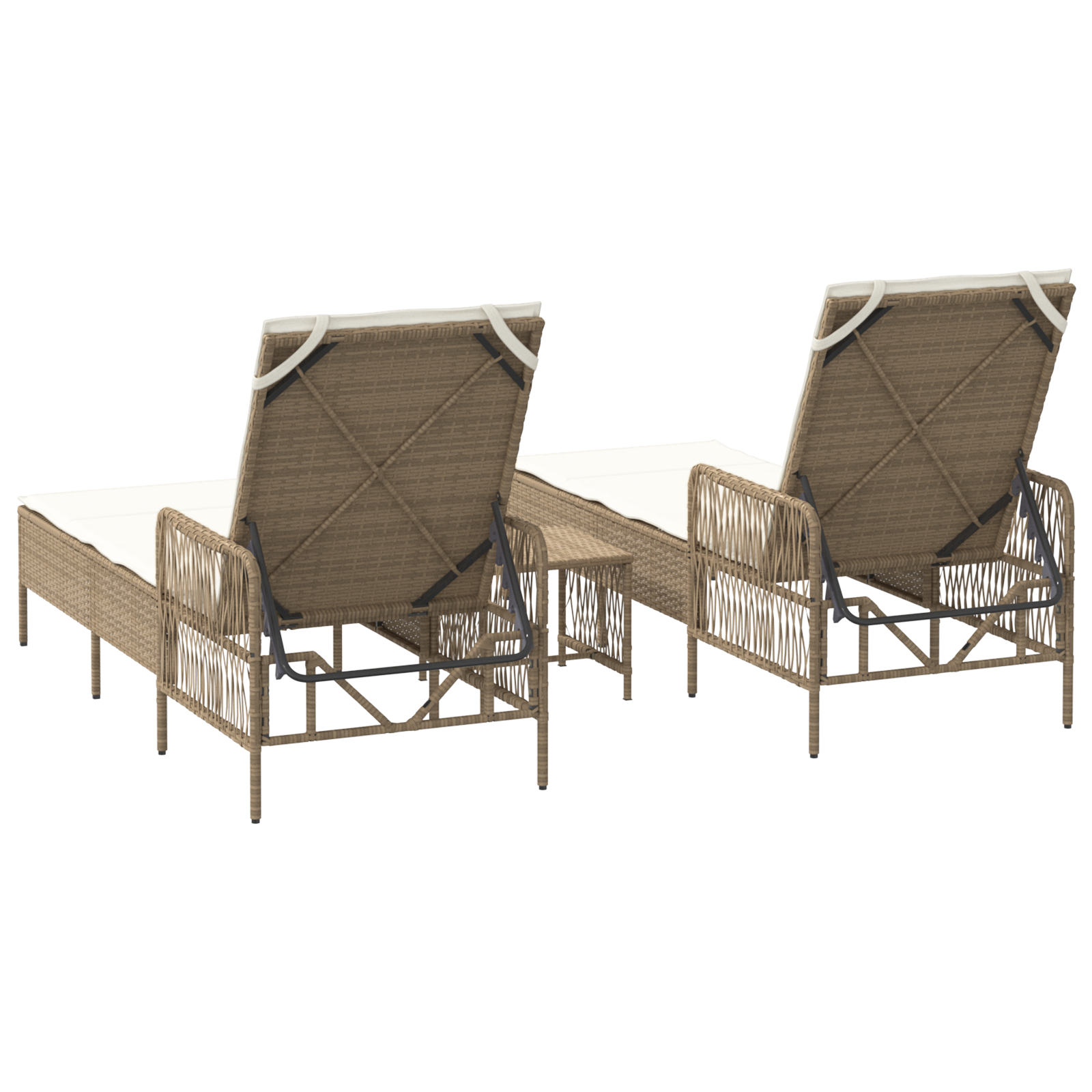 Sun Lounger Set Set of 3 Beige and Cream White PE rattan, metal - Image 8