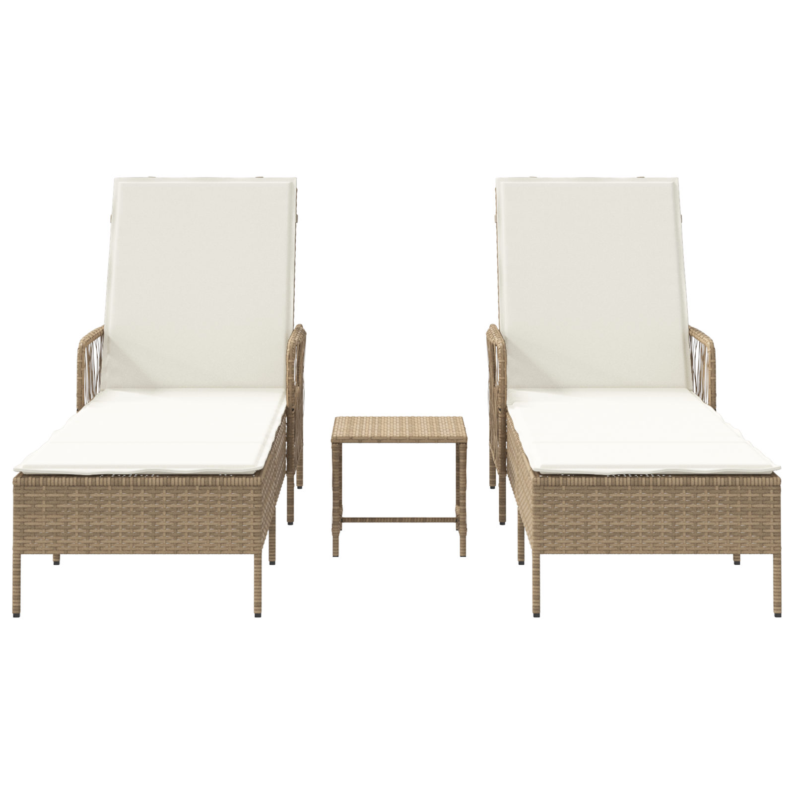 Sun Lounger Set Set of 3 Beige and Cream White PE rattan, metal - Image 7