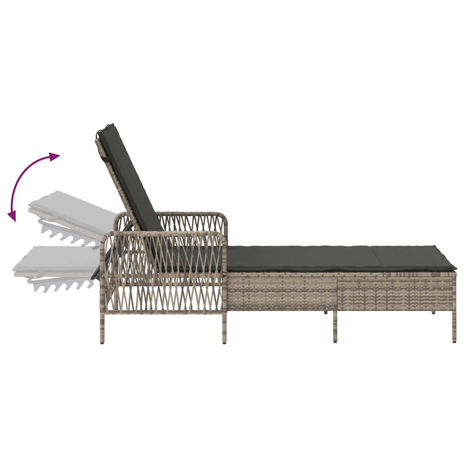 Sun Lounger Set of 3 Light grey and dark grey PE rattan, metal - Image 11