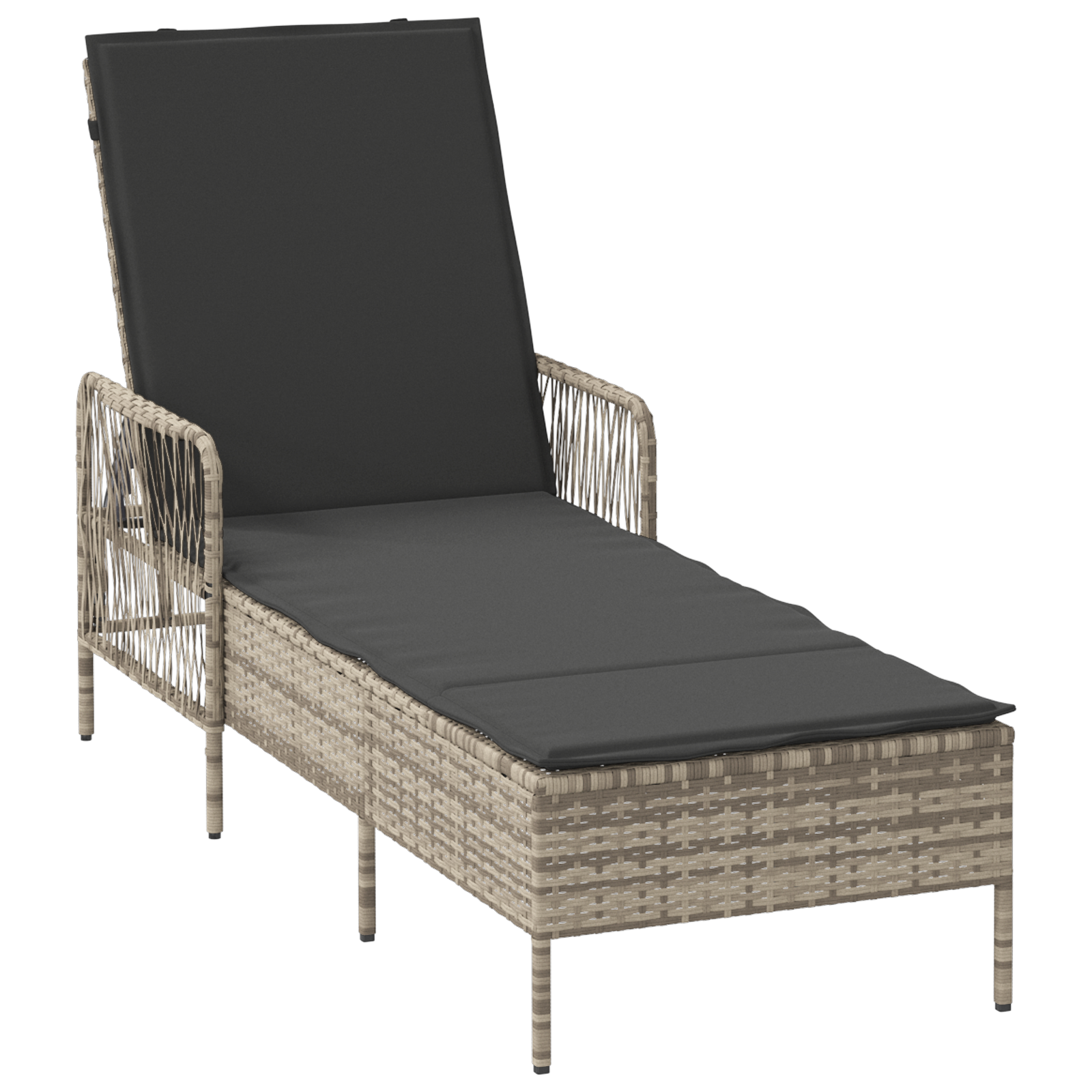 Sun Lounger Set of 3 Light grey and dark grey PE rattan, metal - Image 5