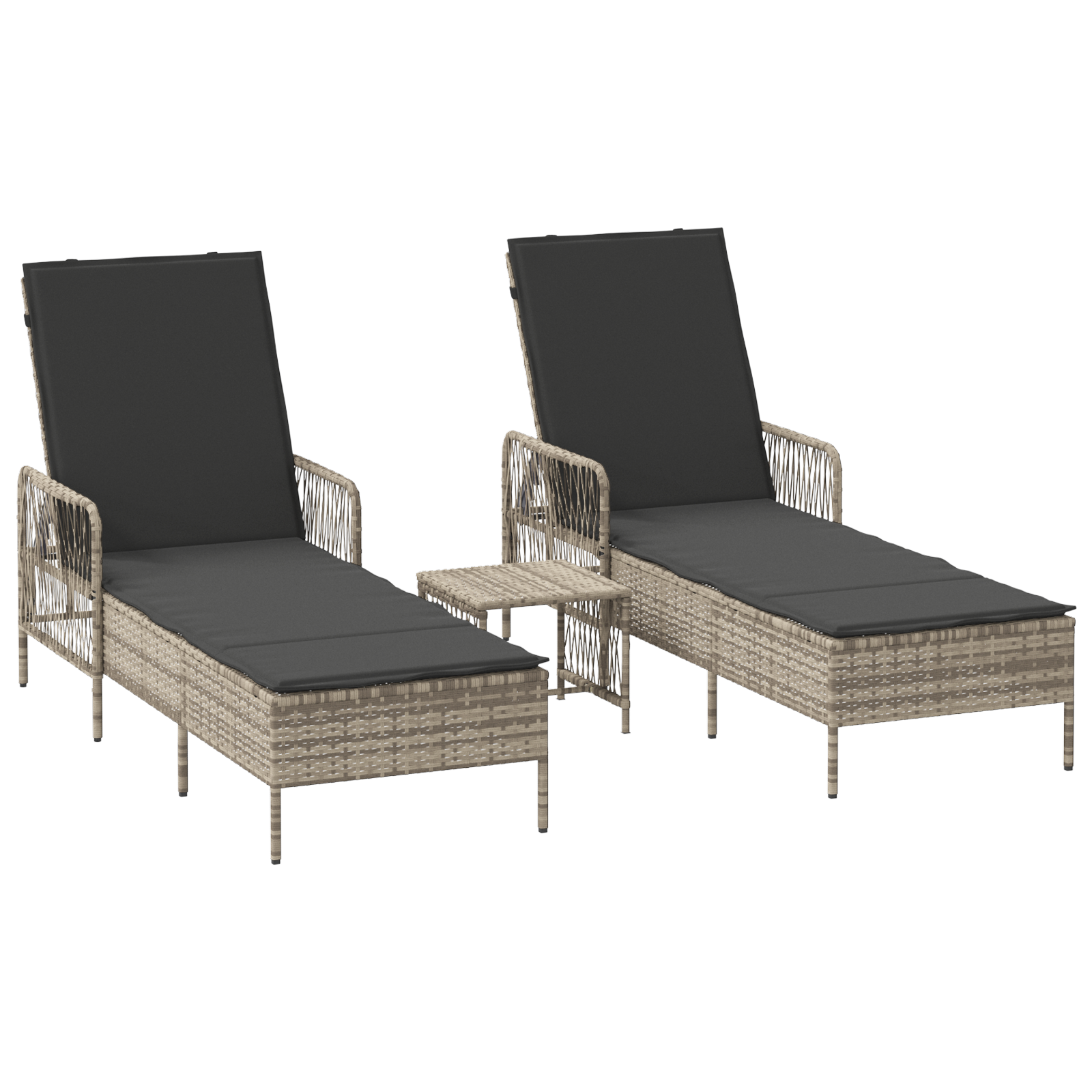Sun Lounger Set of 3 Light grey and dark grey PE rattan, metal - Image 2