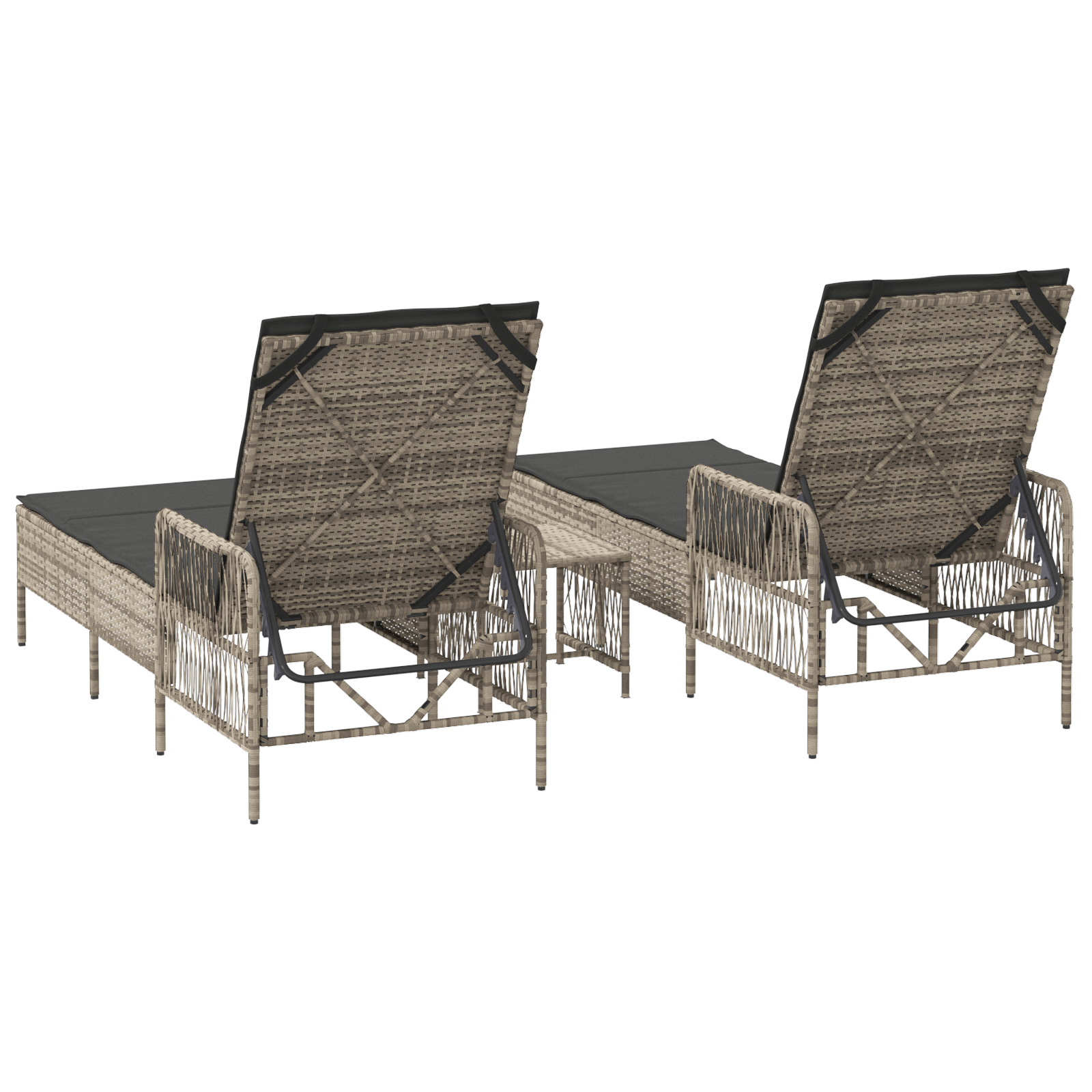Sun Lounger Set of 3 Light grey and dark grey PE rattan, metal - Image 8