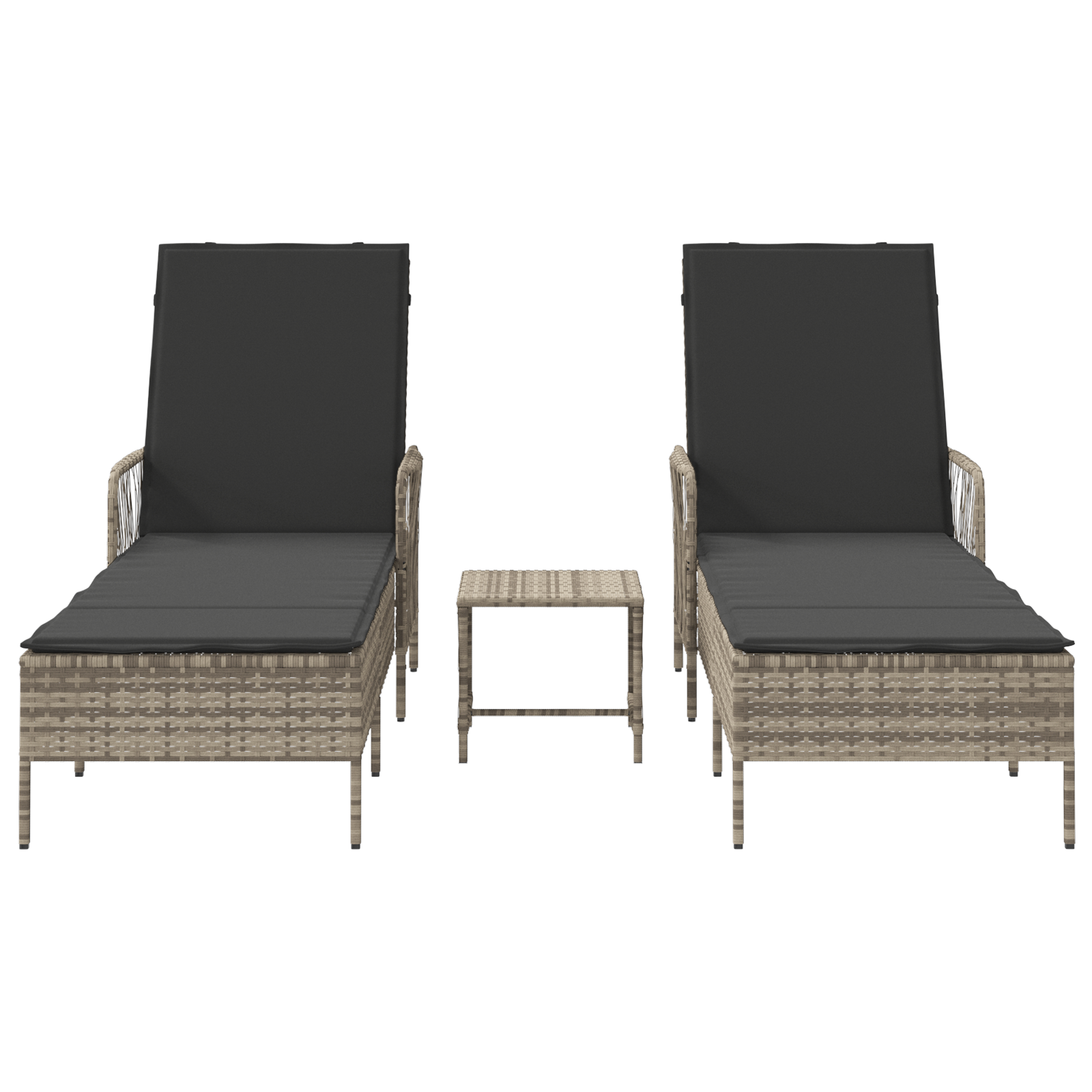 Sun Lounger Set of 3 Light grey and dark grey PE rattan, metal - Image 7