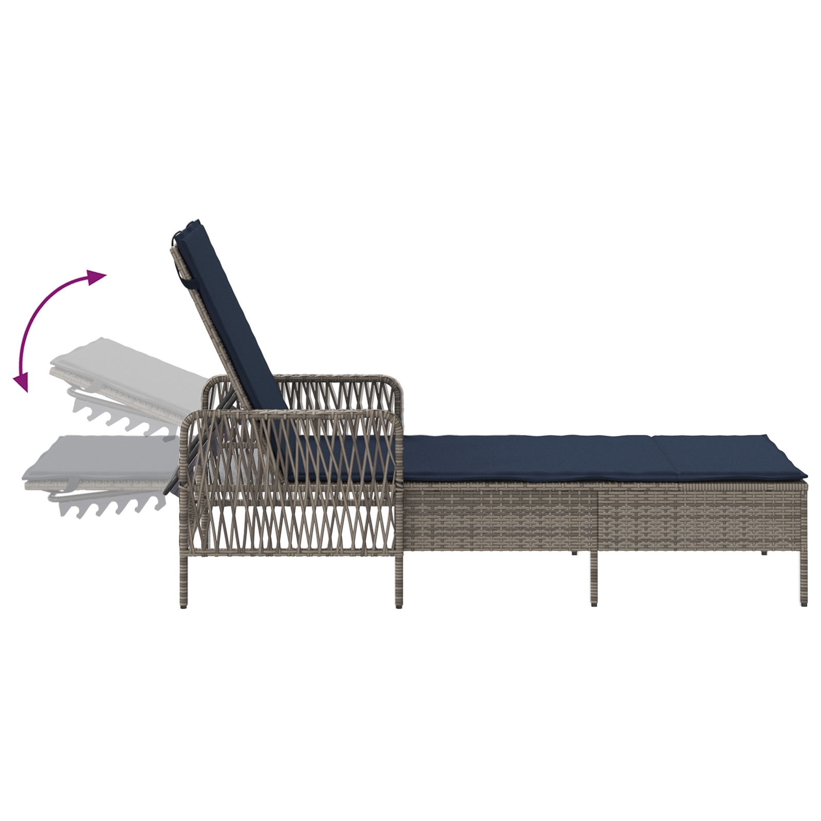 Sun Lounger Set of 3 Grey and navy blue PE rattan, metal Foldable - Image 11