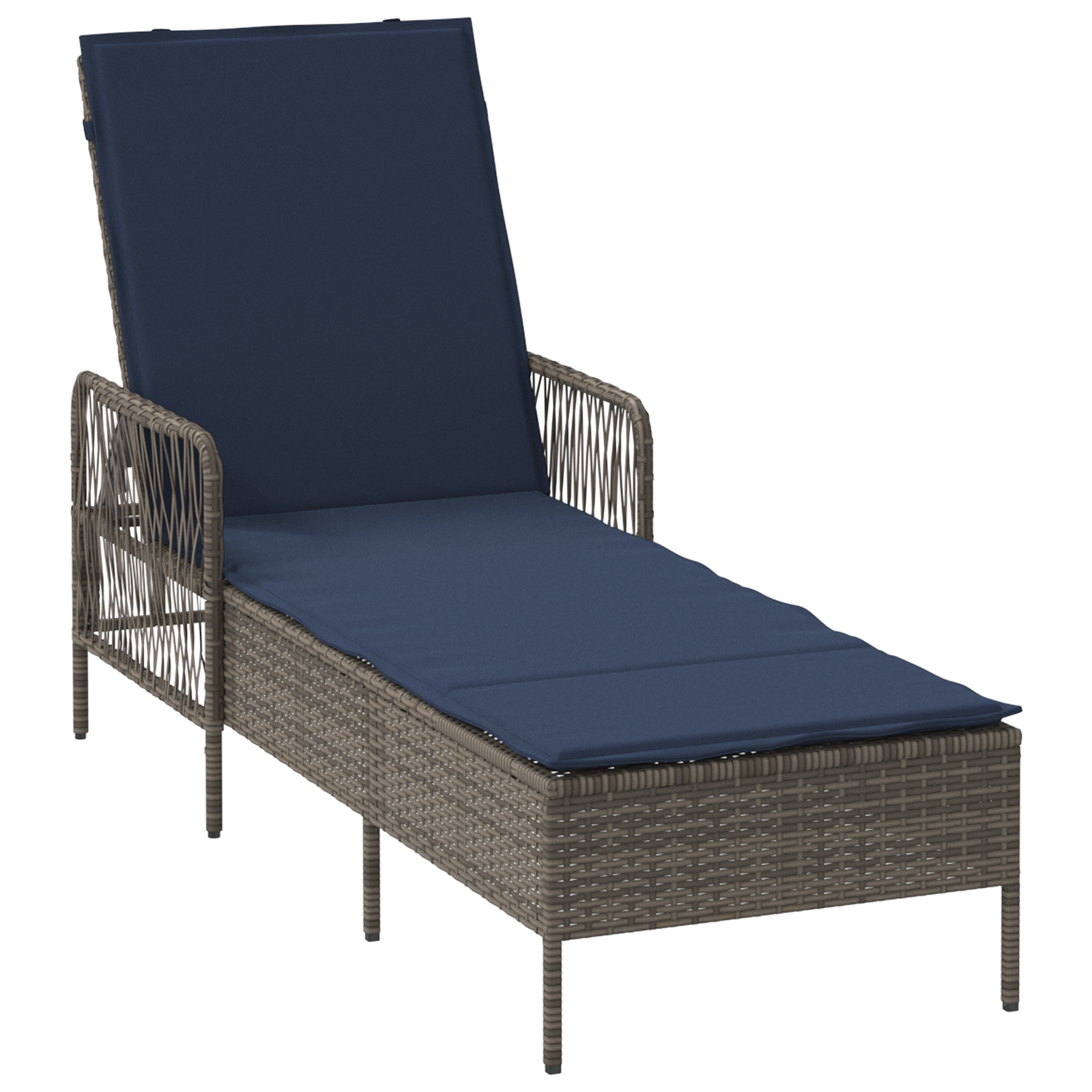 Sun Lounger Set of 3 Grey and navy blue PE rattan, metal Foldable - Image 5
