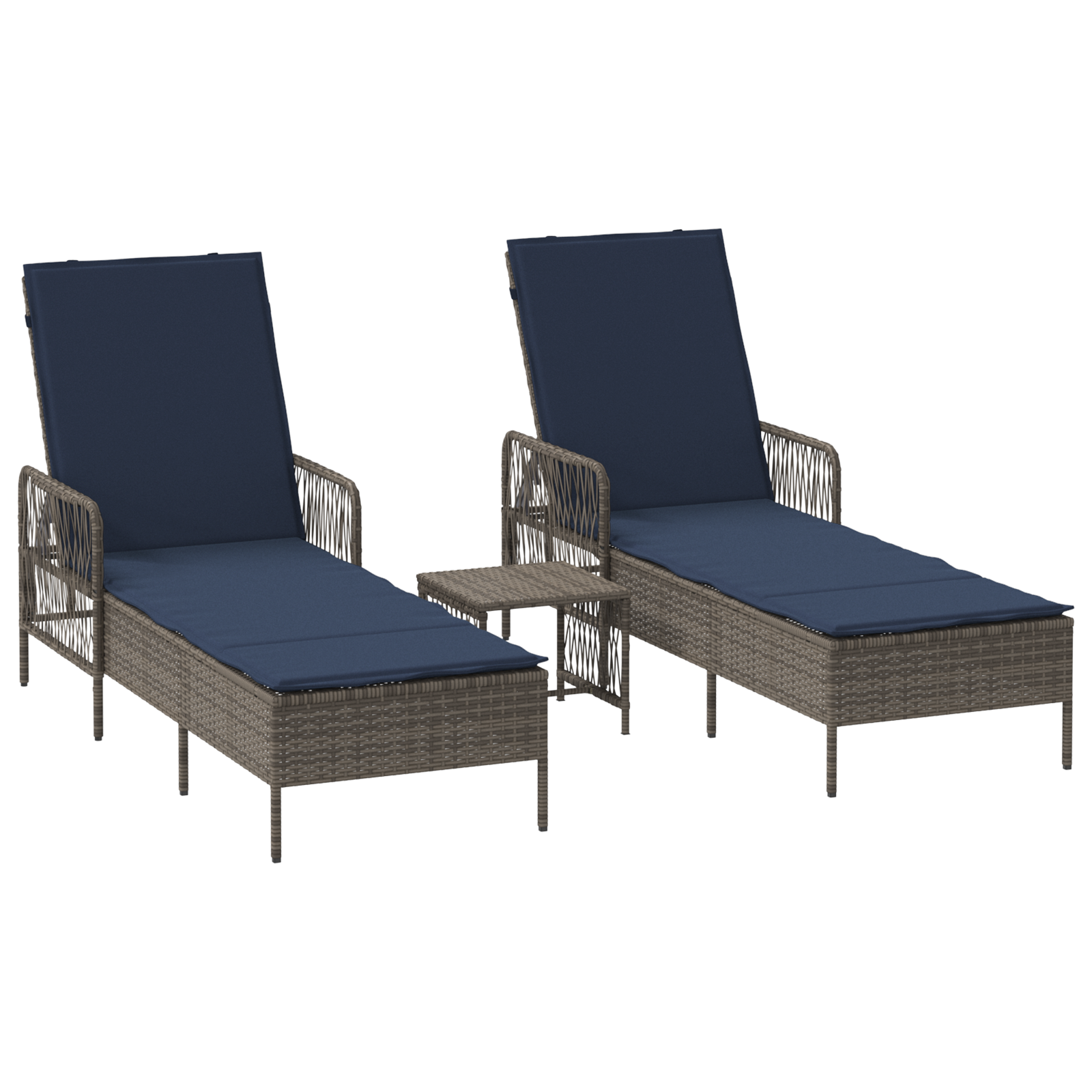Sun Lounger Set of 3 Grey and navy blue PE rattan, metal Foldable - Image 2