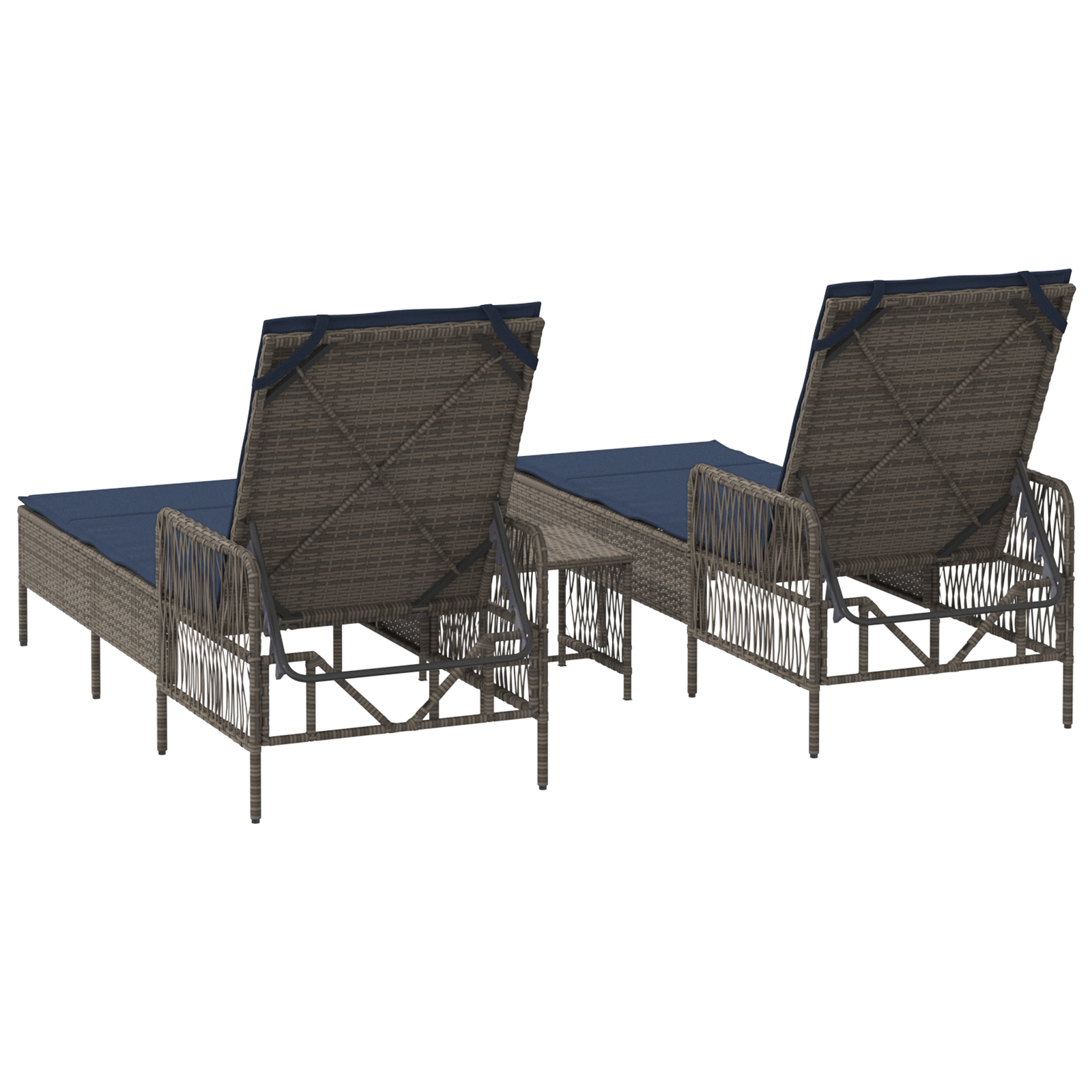 Sun Lounger Set of 3 Grey and navy blue PE rattan, metal Foldable - Image 8