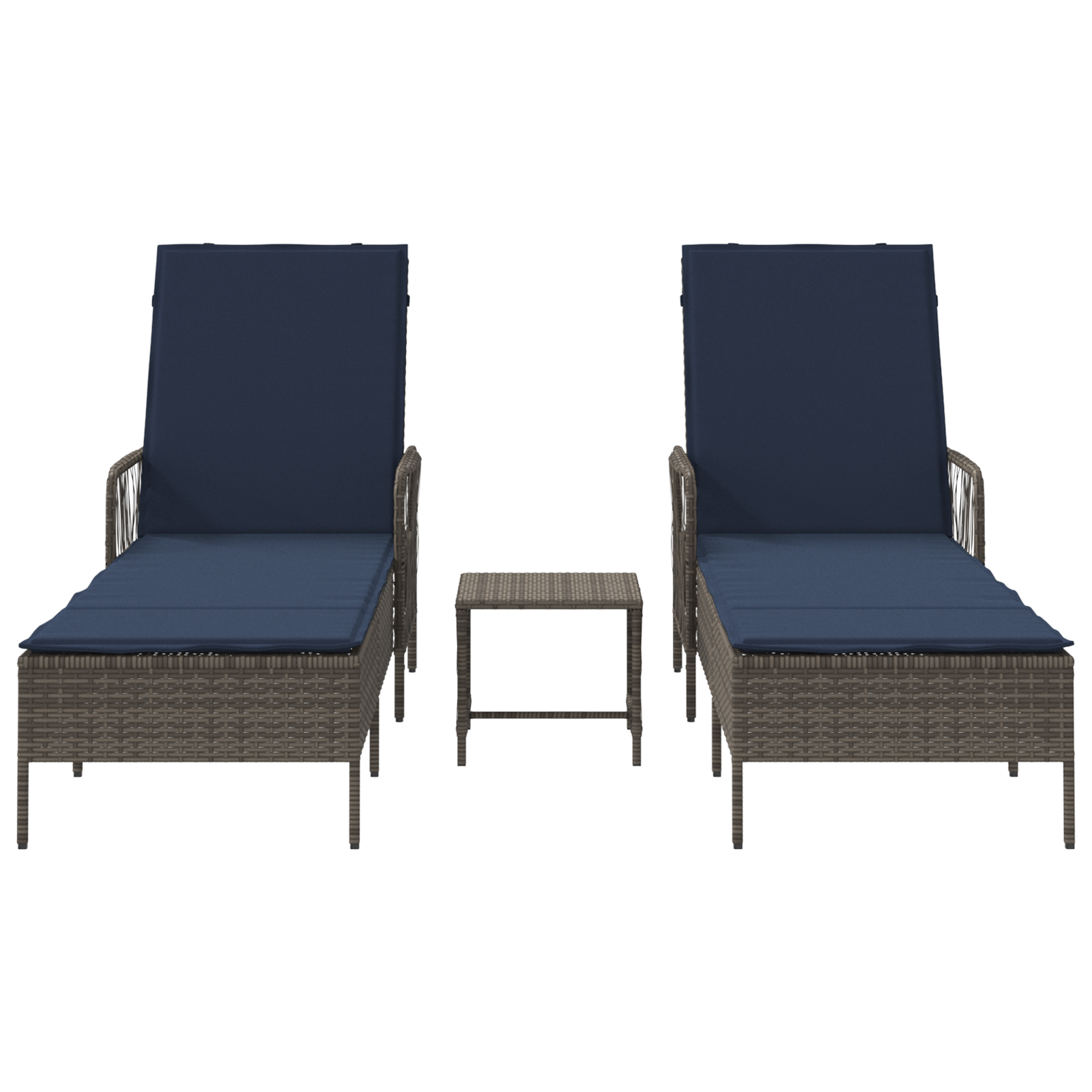 Sun Lounger Set of 3 Grey and navy blue PE rattan, metal Foldable - Image 7