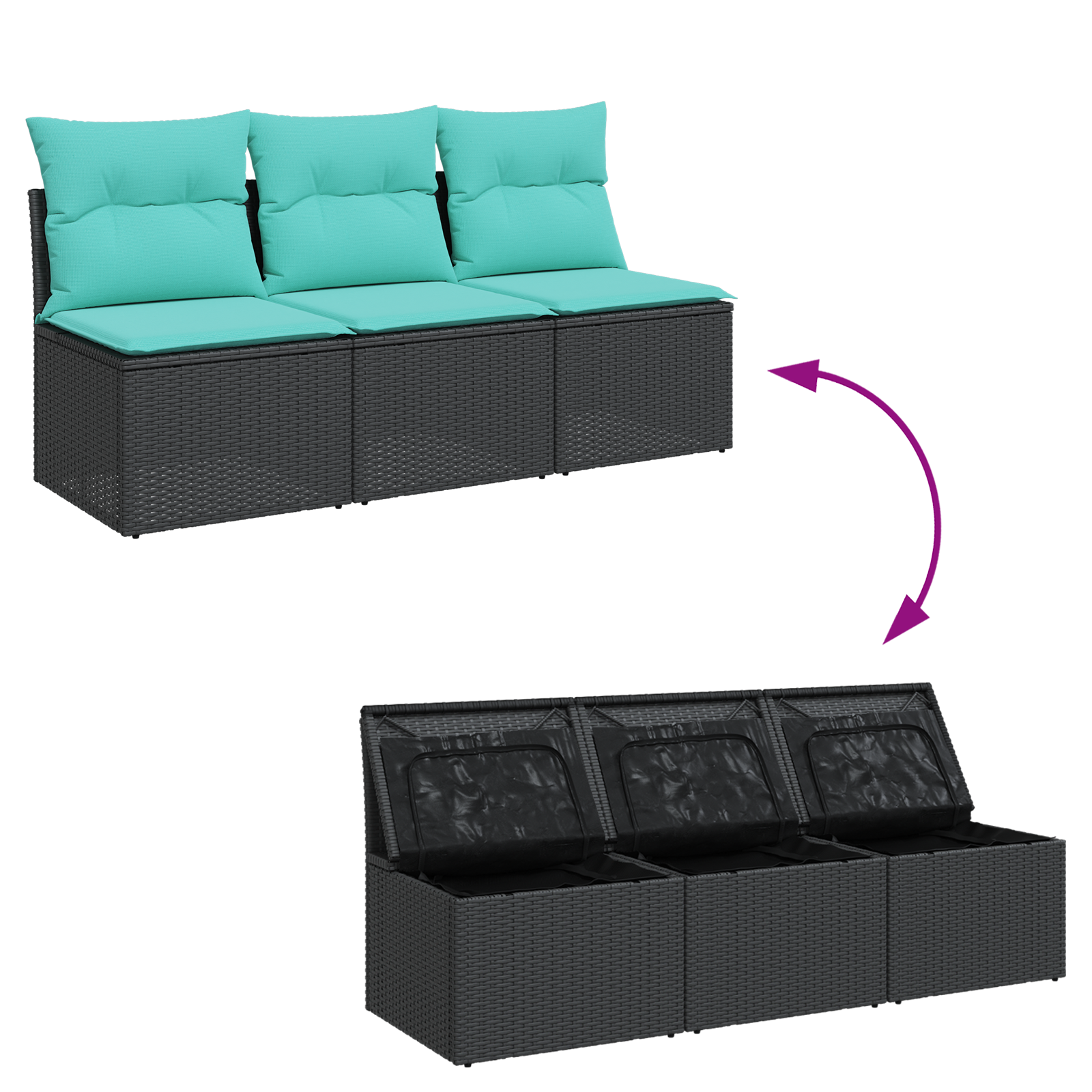 Vrtni kavč z blazino Črna 165 x 62 x 69 cm Poly ratan - slika 9