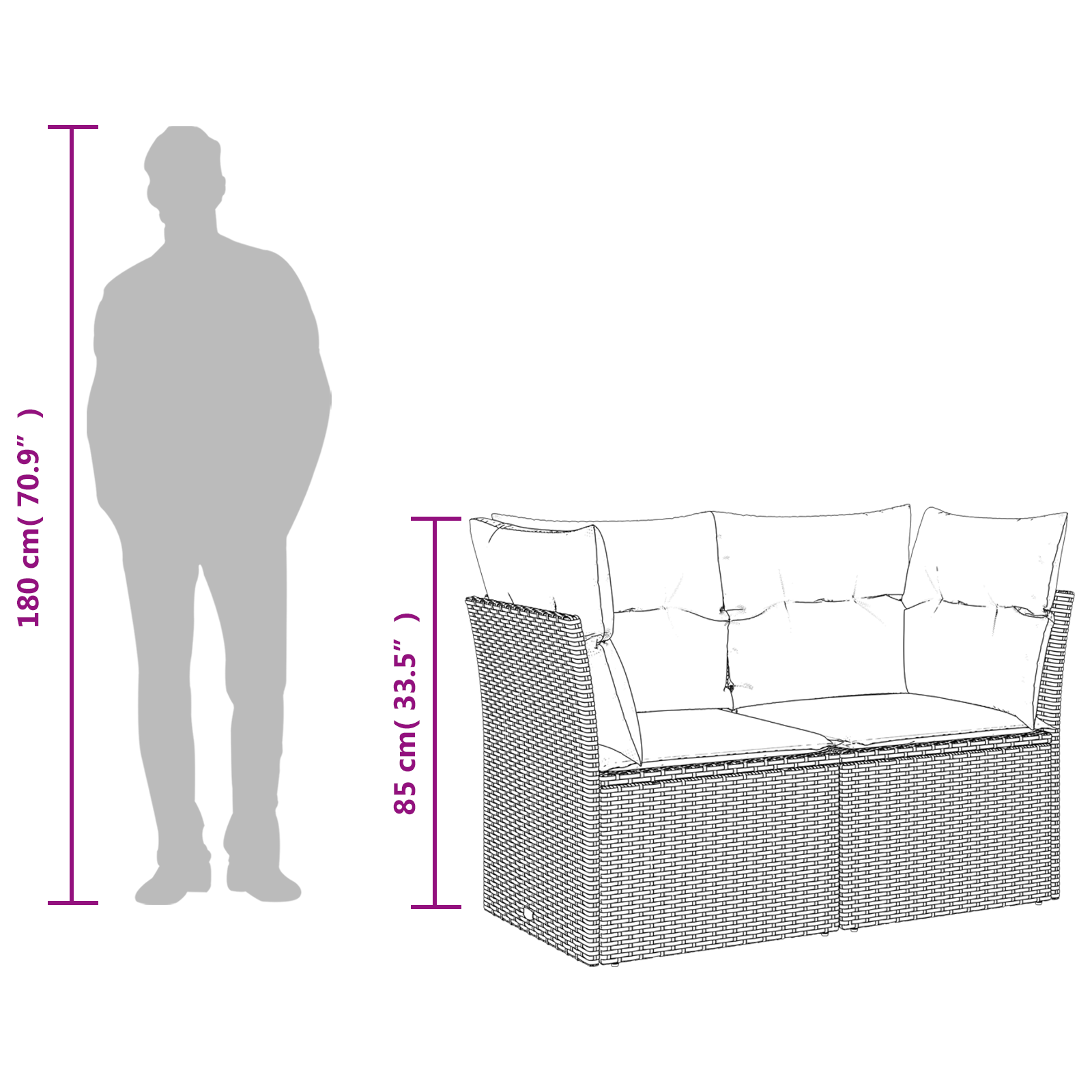 | Vrtni kavč | z blazino Siva 124 x 62 x 69 cm poli ratan - slika 8