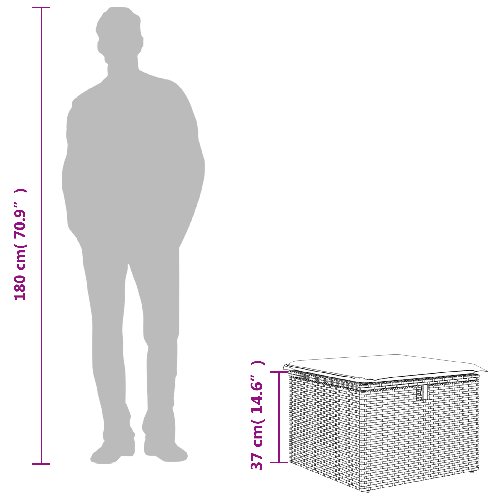 Vrtni stol z blazino Siva 55 x 55 x 37 cm poli ratan - slika 11