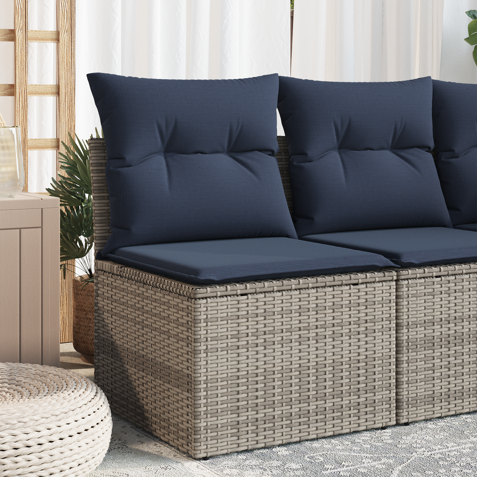 Garden Sofa Navy Blue Rattan, Polyester Medium Seats 2 - Image 3