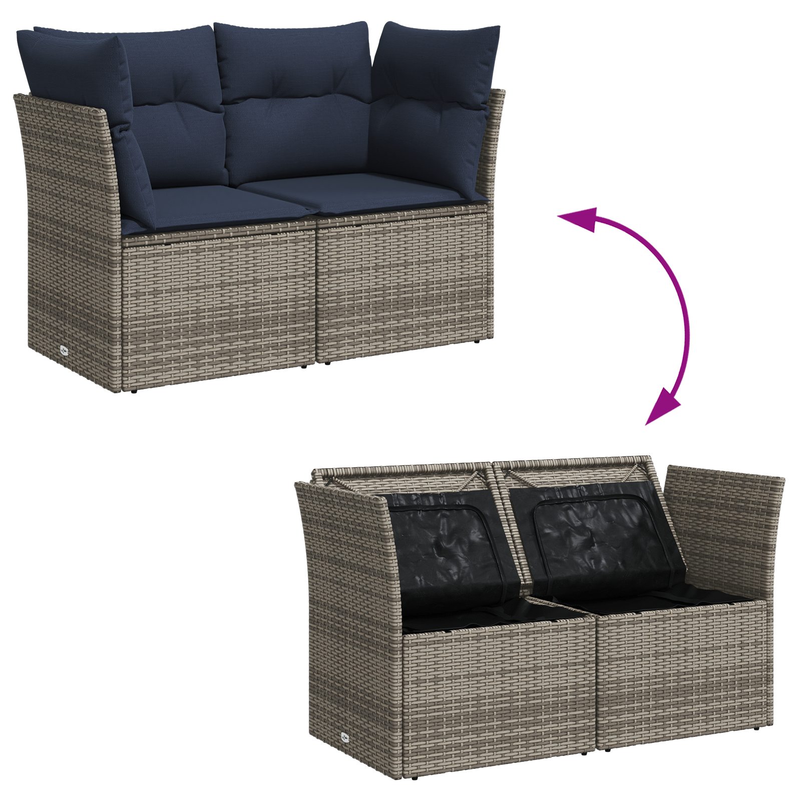 Garden Sofa Beige, Navy Blue Wicker, Polyester Standard - Image 7