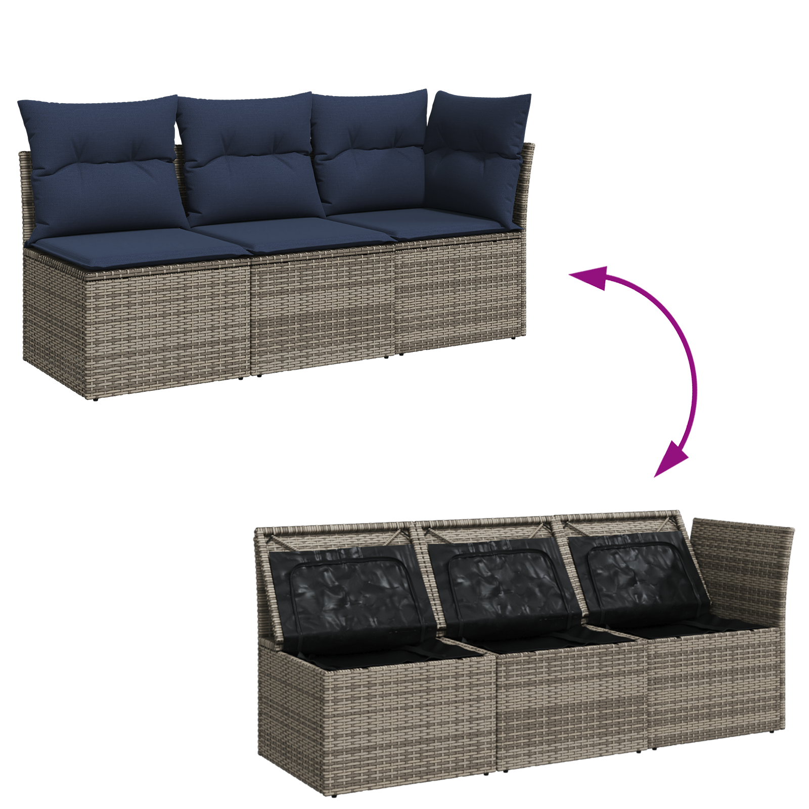 Garden Sofa with Cushions 3-Seater Grey Poly Rattan - Image 9