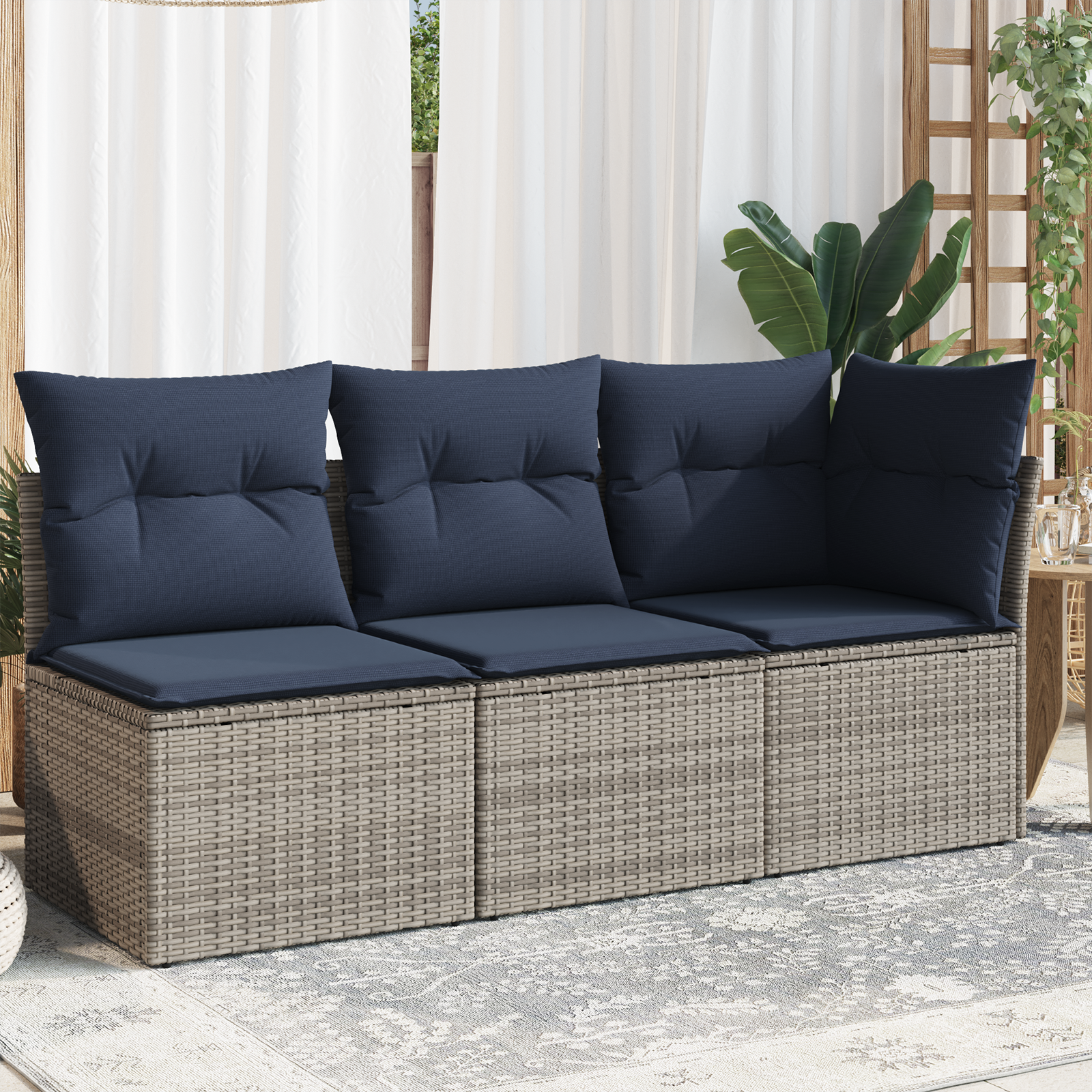 Garden Sofa with Cushions 3-Seater Grey Poly Rattan - Image 3