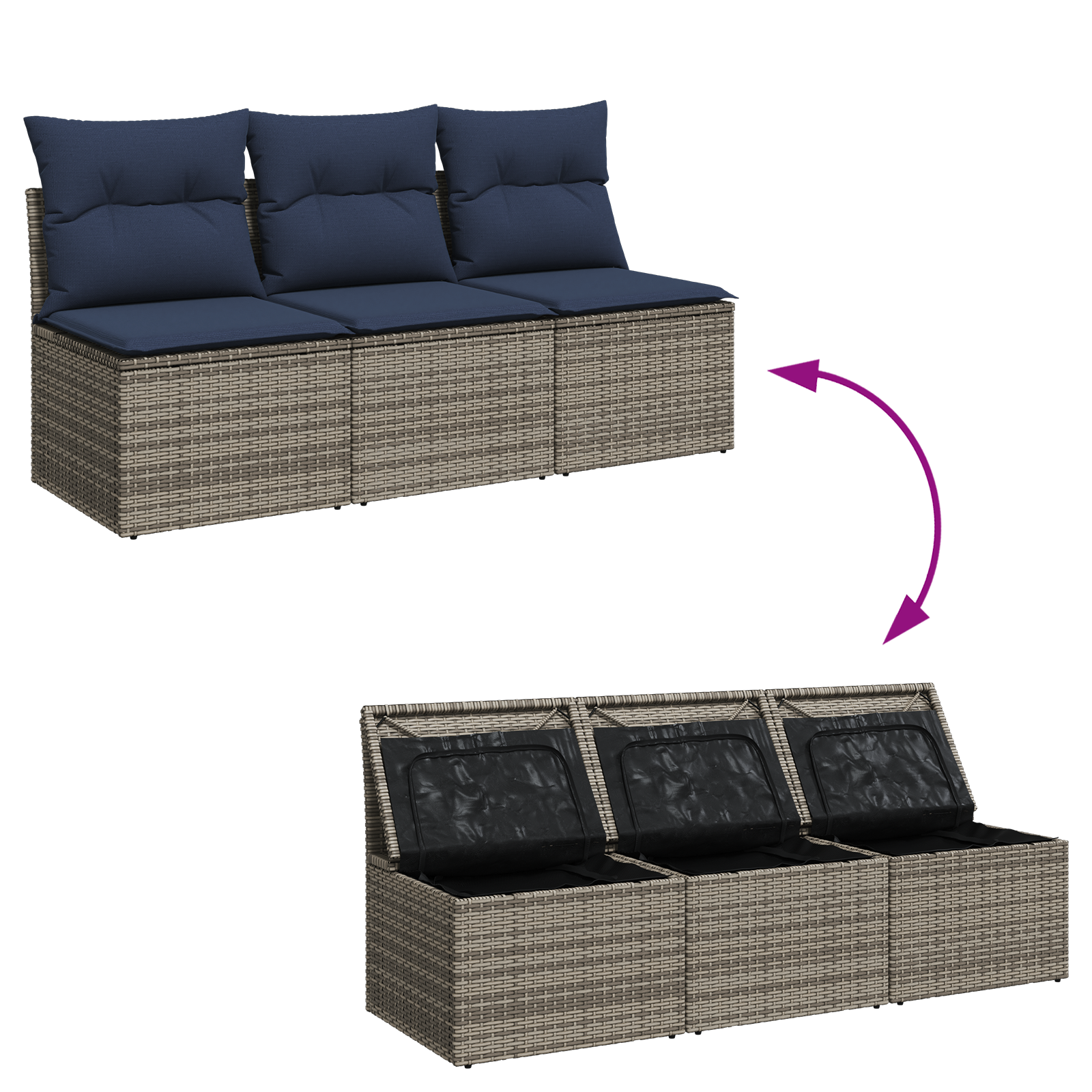 Garden Sofa Dark Blue Rattan, Polyester Large - Image 9